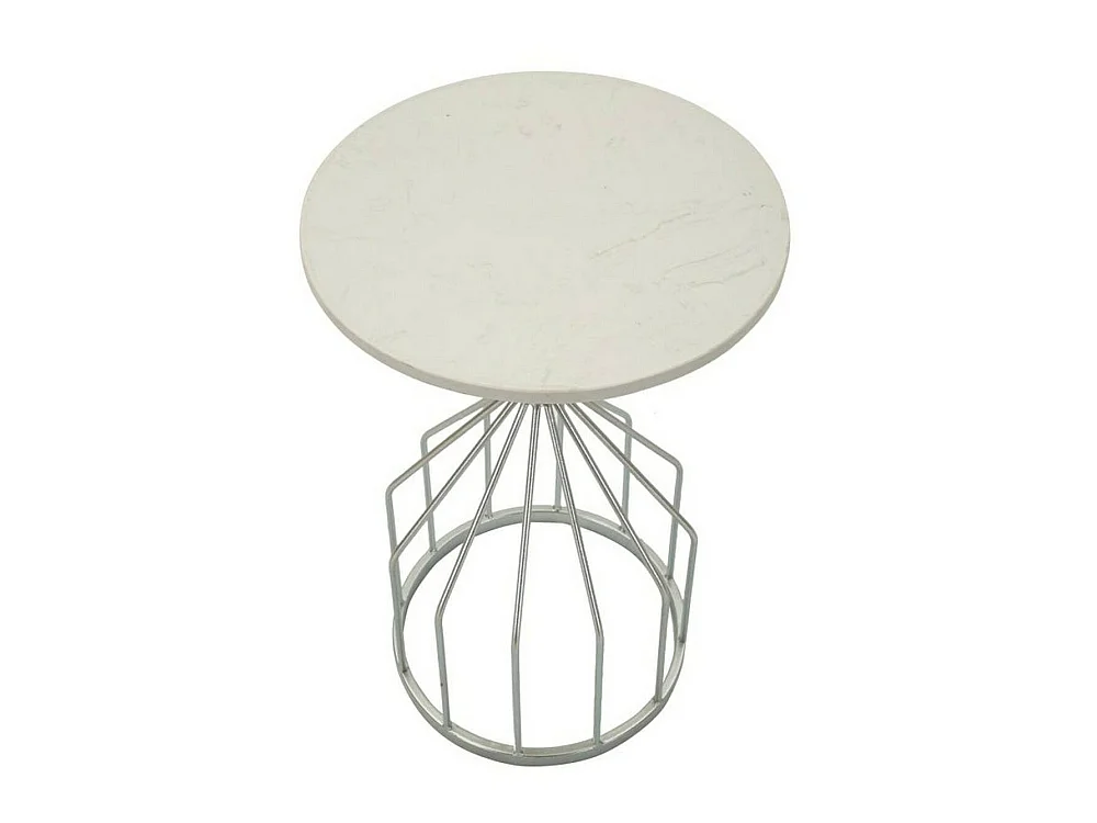 Salontafel Calepio, tijdschriftenhouder, 38x38x58h cm zilver, ronde vorm, blad van marmer