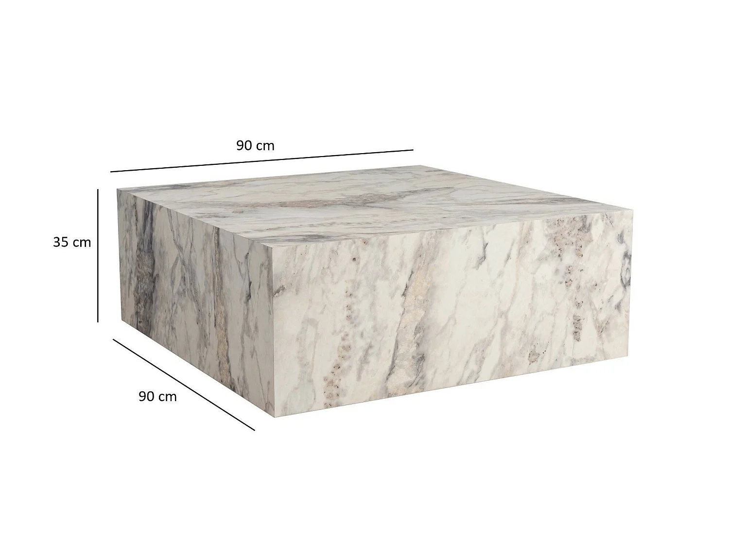 Mesa de centro Jesinia, peso máximo 20 kg, 90x90x35h cm blanco mármol, forma cuadrada, color del tablero blanco