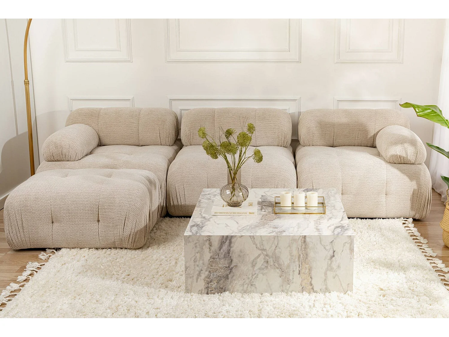 Mesa de centro Jesinia, peso máximo 20 kg, 90x90x35h cm blanco mármol, forma cuadrada, color del tablero blanco