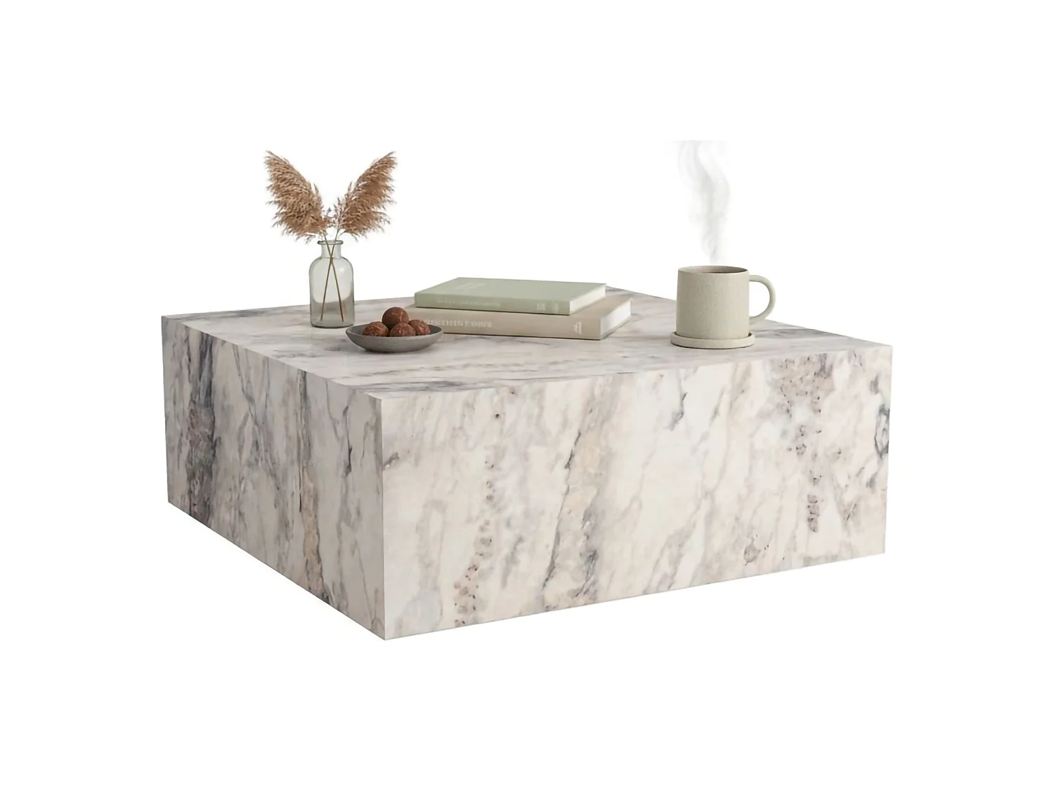 Mesa de centro Jesinia, peso máximo suportado 20 kg, 90x90x35h cm mármore branco, forma quadrada, cor do tampo branco