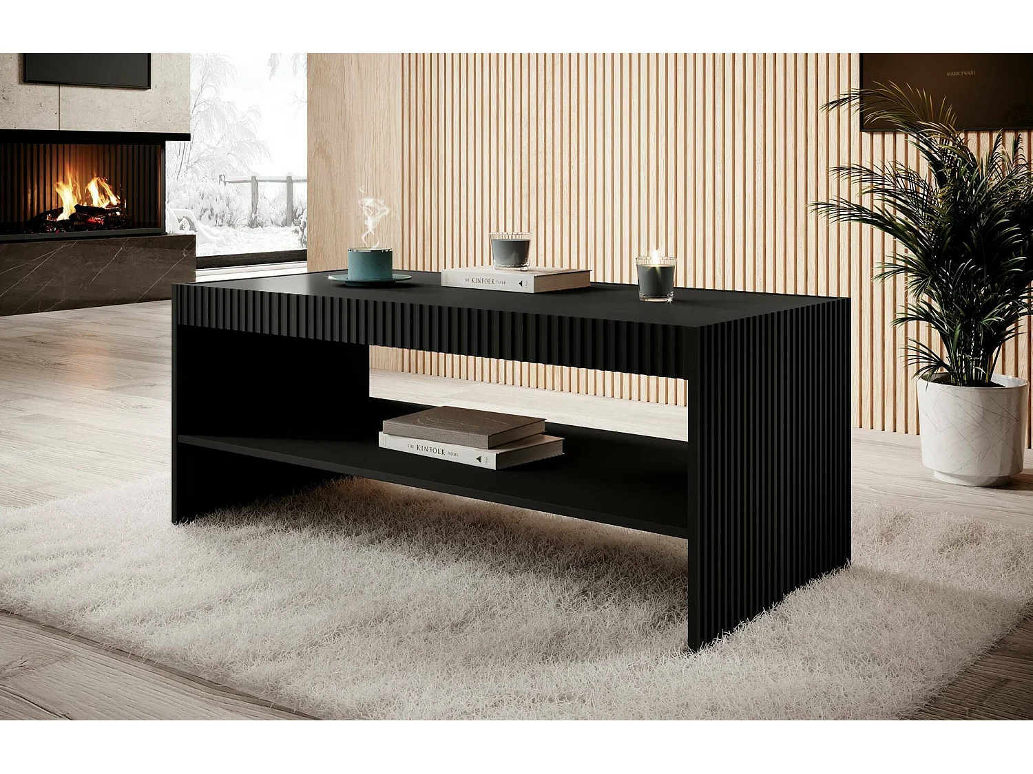 Salontafel Lissabon, 1 vak, 120x57x50h cm zwart, rechthoekige vorm, blad van gemelamineerd hout