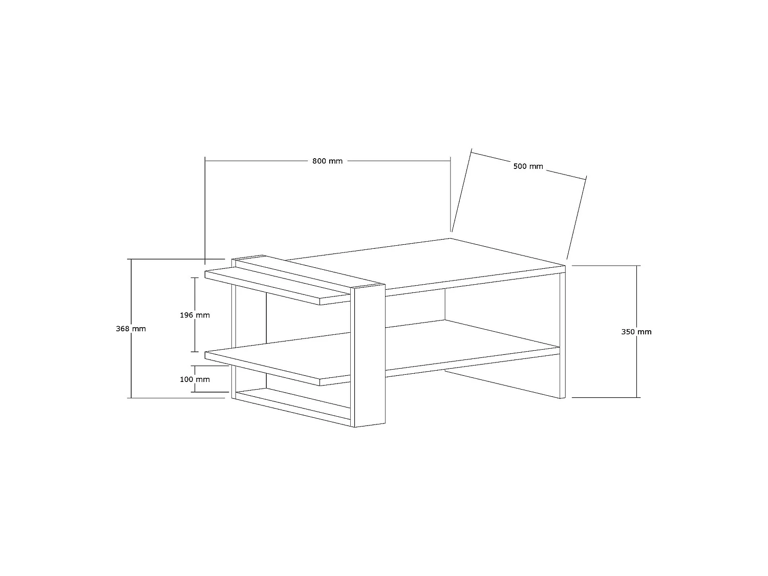 Cigliano Couchtisch, ein Fach, 80x55x35h cm Weiß, Rechteckig, Gestellfarbe Schwarz