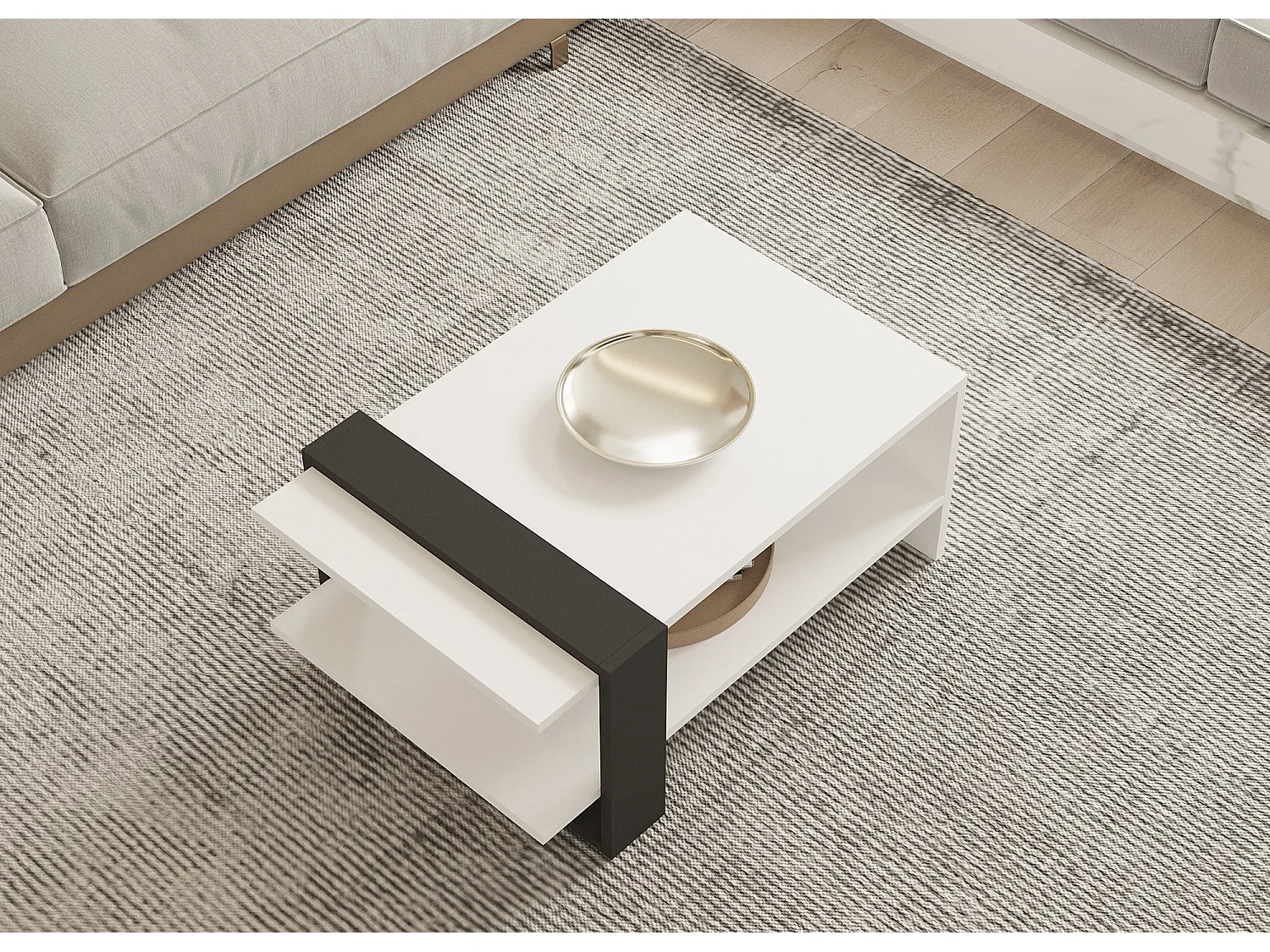 Cigliano Couchtisch, ein Fach, 80x55x35h cm Weiß, Rechteckig, Gestellfarbe Schwarz