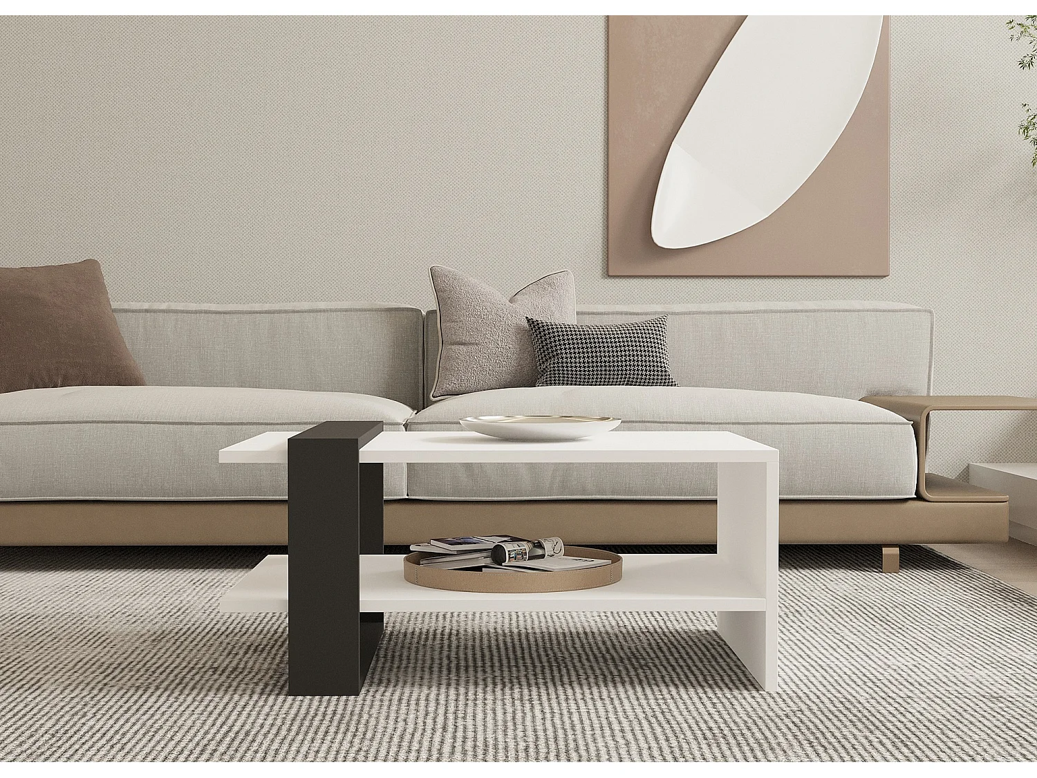 Cigliano Couchtisch, ein Fach, 80x55x35h cm Weiß, Rechteckig, Gestellfarbe Schwarz