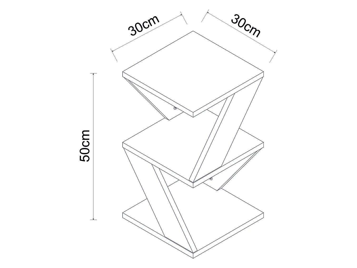 Tavolino da Salotto Rubiana, 2 Vani, 30x30x50h cm Bianco, Forma Rettangolare, Materiale Piano in Legno Nobilitato