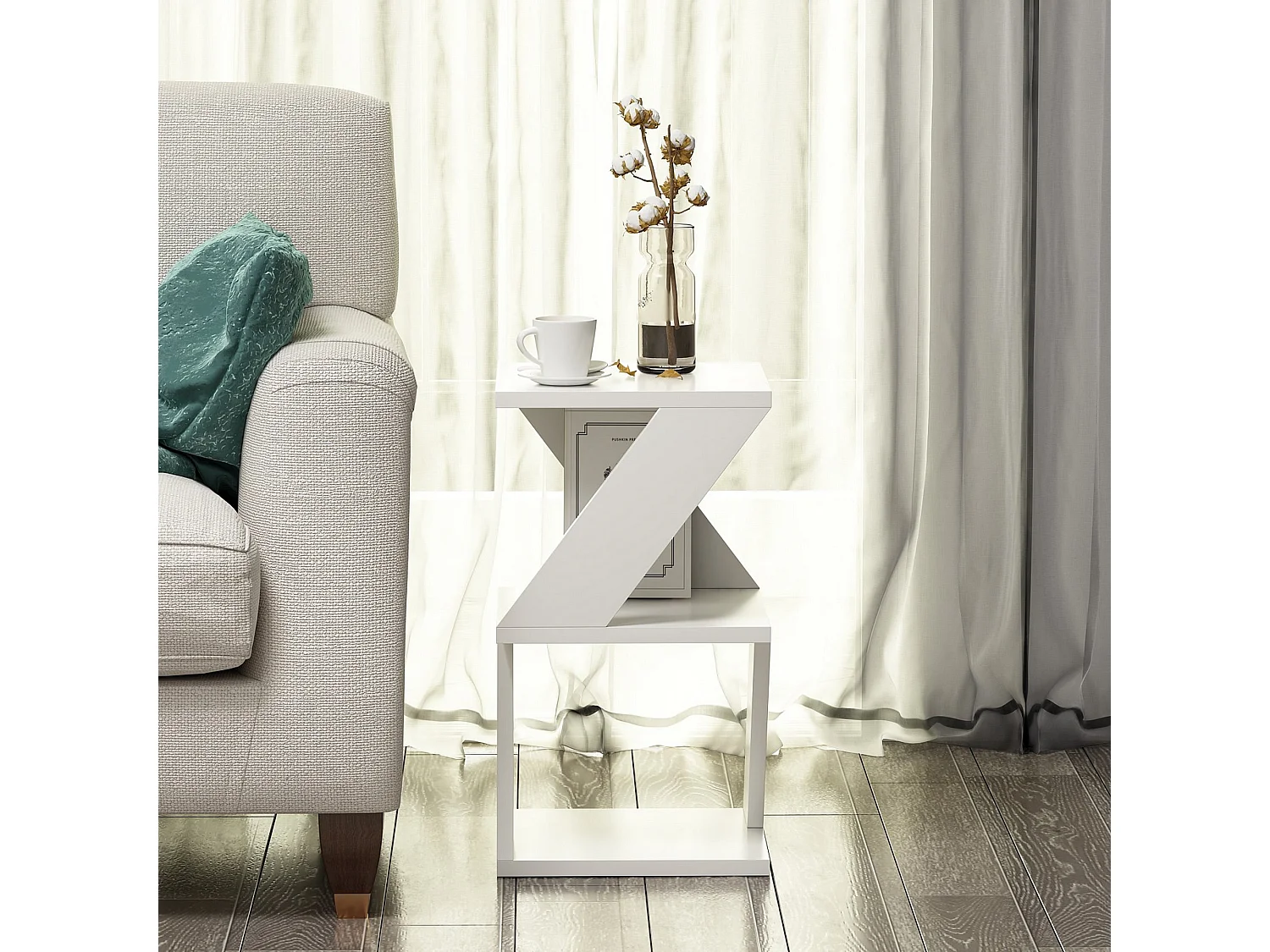 Tavolino da Salotto Rubiana, 2 Vani, 30x30x50h cm Bianco, Forma Rettangolare, Materiale Piano in Legno Nobilitato