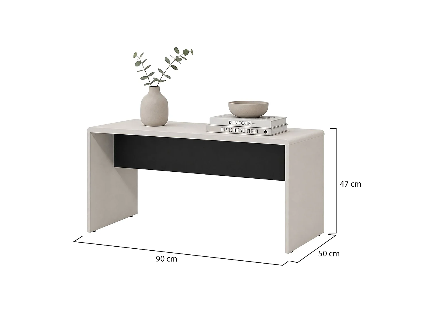 Tavolino da Salotto Limatola, Forma Rettangolare, 90x50x47h cm Bianco Crema, Colore Ripiano Bianco, Colore Struttura Nero