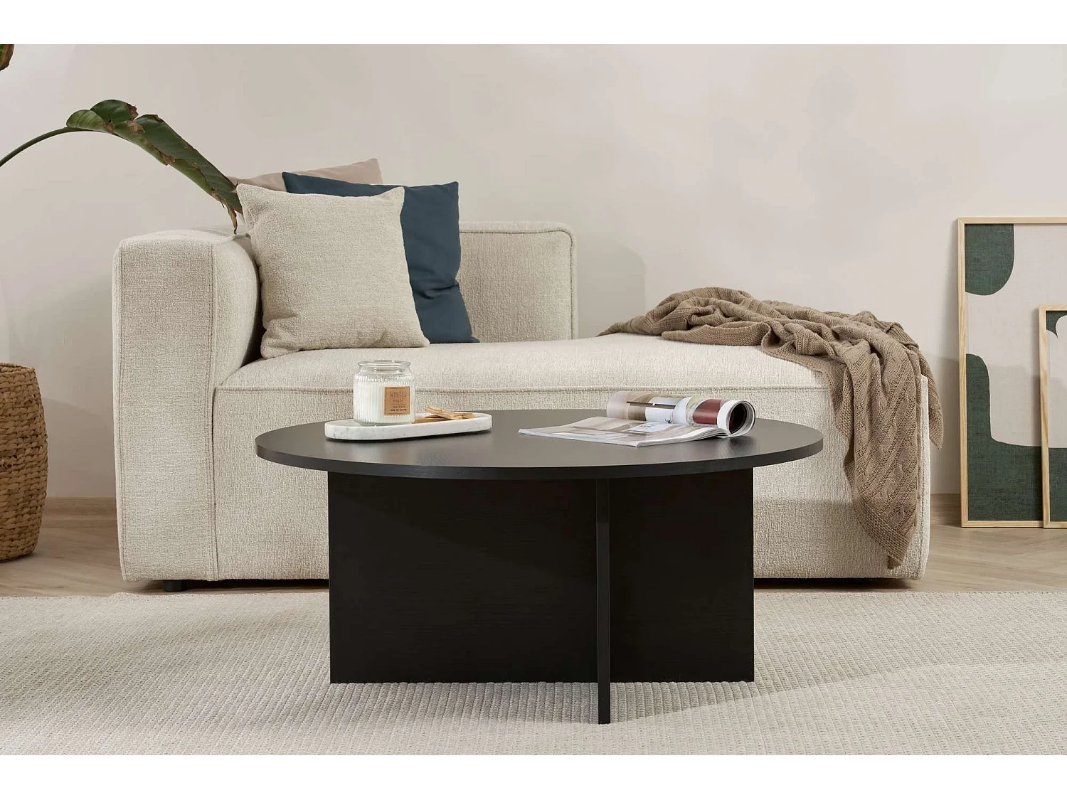 Tavolino da Salotto Simbario, Forma Rotondo, 90x90x40h cm Nero, Materiale Piano in Legno Nobilitato, Colore Ripiano Nero
