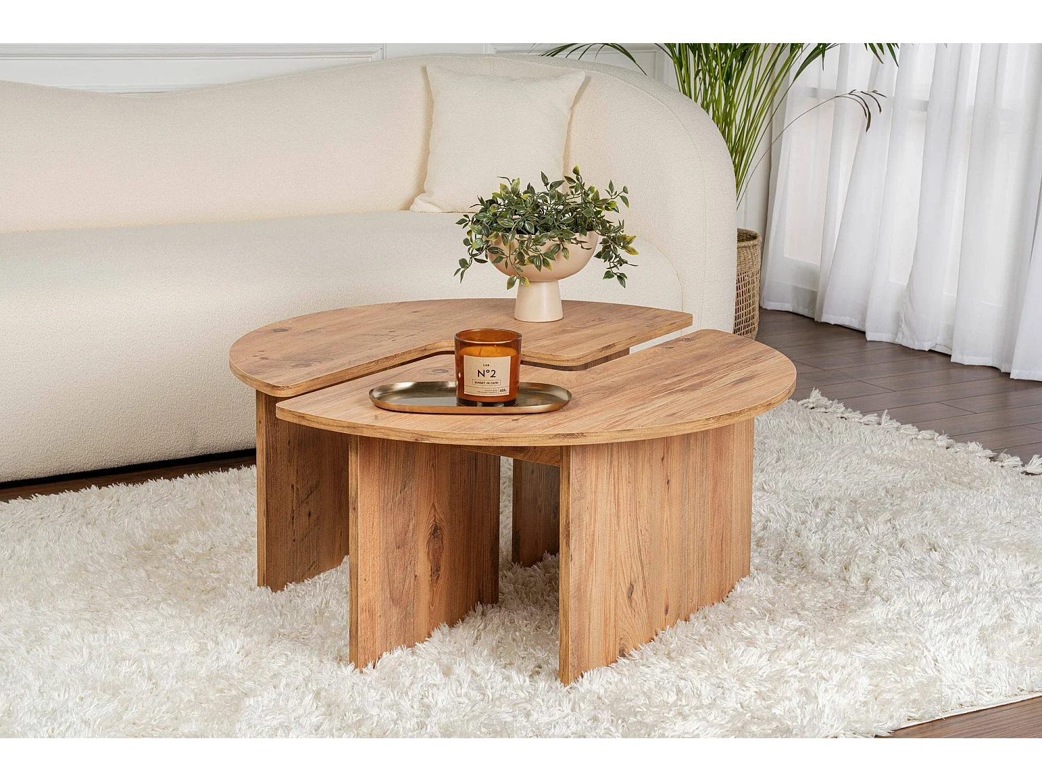 Table basse Tairn, forme carrée, 90x90x41h cm, pin marron