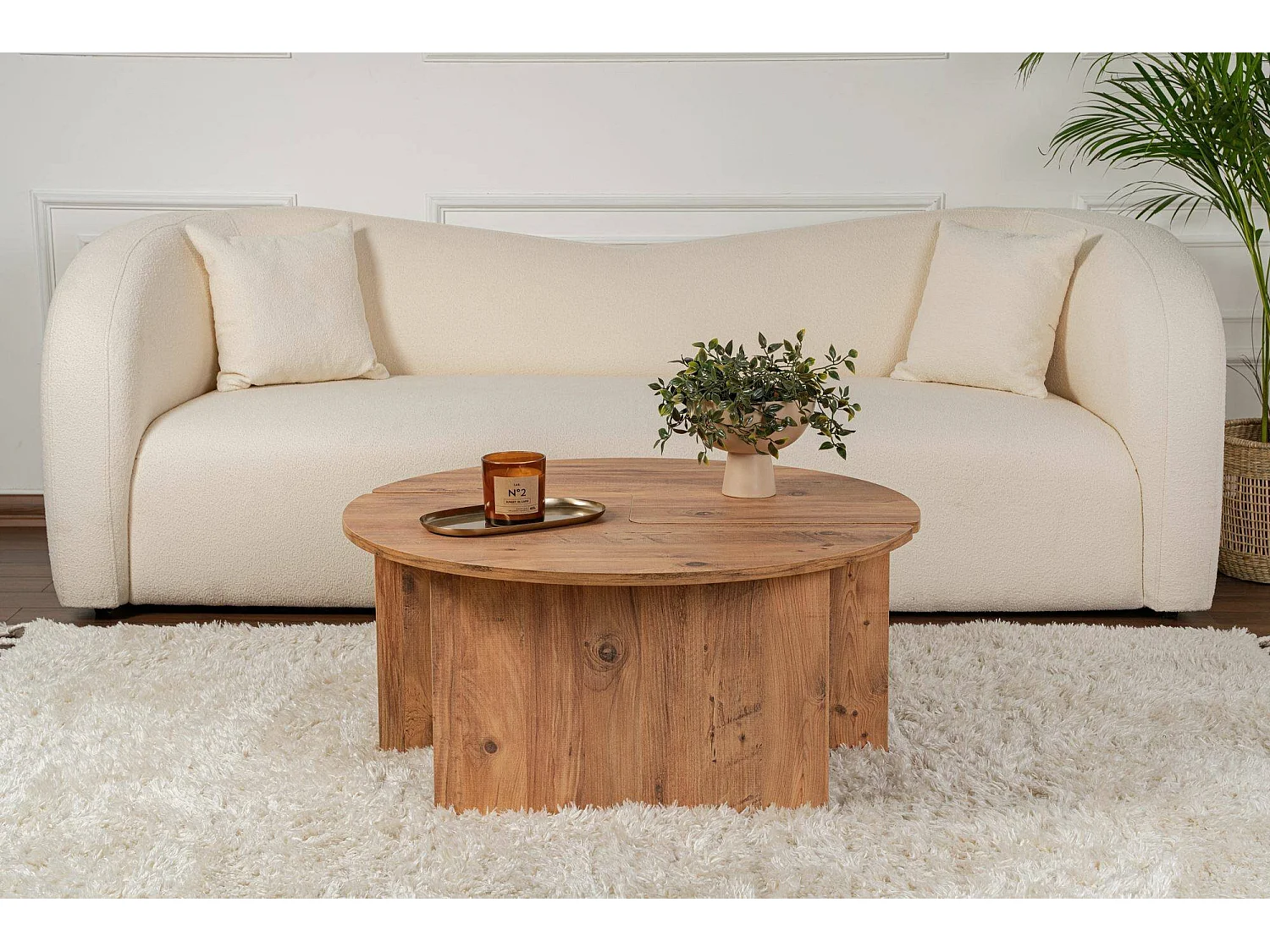 Table basse Tairn, forme carrée, 90x90x41h cm, pin marron