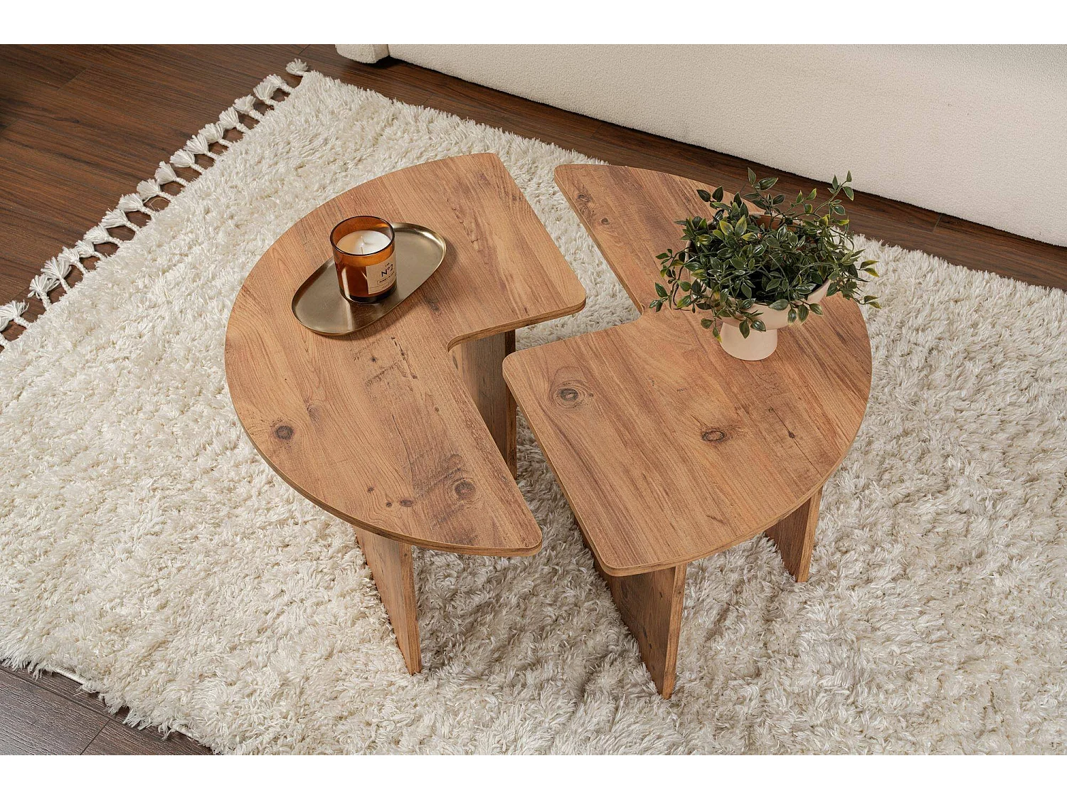 Table basse Tairn, forme carrée, 90x90x41h cm, pin marron