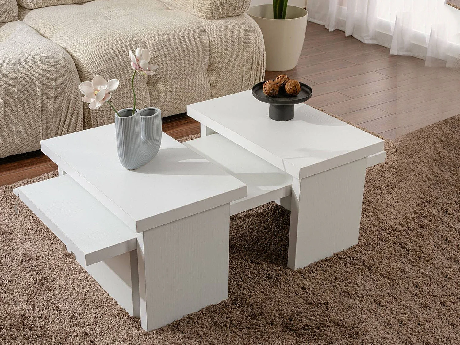Table basse Amarantha, Forme rectangulaire, 45x110x41.5h cm Blanc