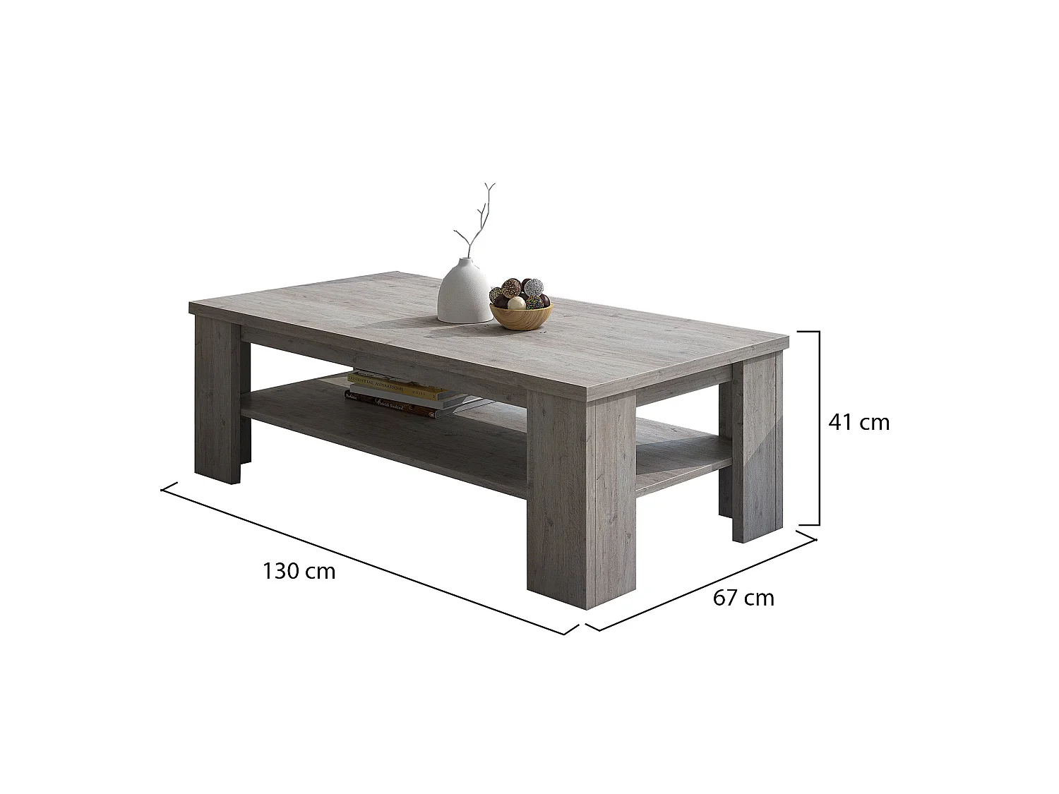 Carlazzo Couchtisch, ein Fach, 130x67x41h cm Grau Eiche Grau, rechteckig, Farbton Tischplatte Eiche Grau