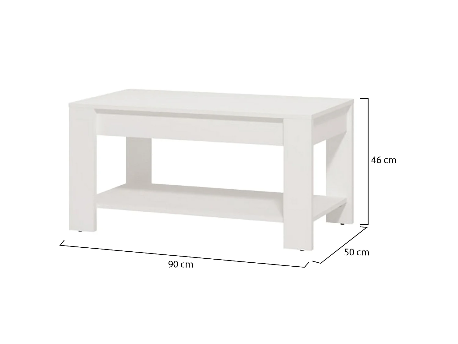 Tavolino da Salotto Signa, un Vano, 90x50x46h cm Bianco, Forma Rettangolare, Materiale Piano in Legno Nobilitato