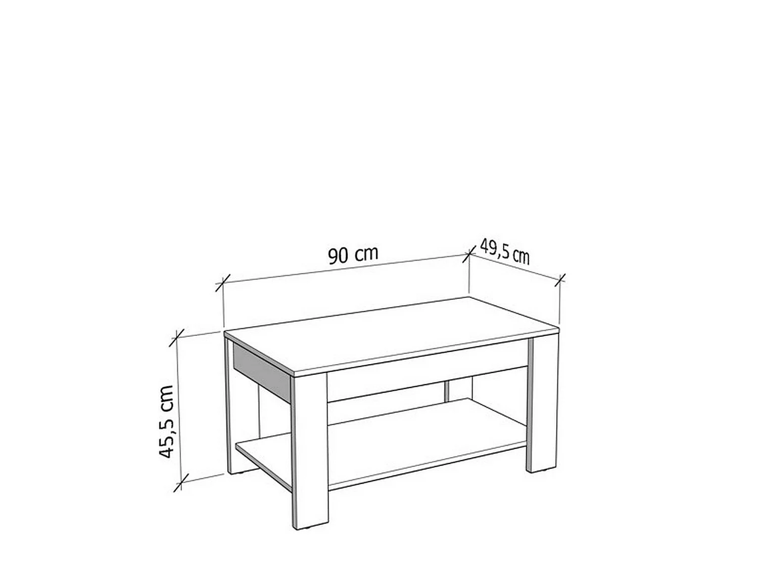 Tavolino da Salotto Signa, un Vano, 90x50x46h cm Bianco, Forma Rettangolare, Materiale Piano in Legno Nobilitato