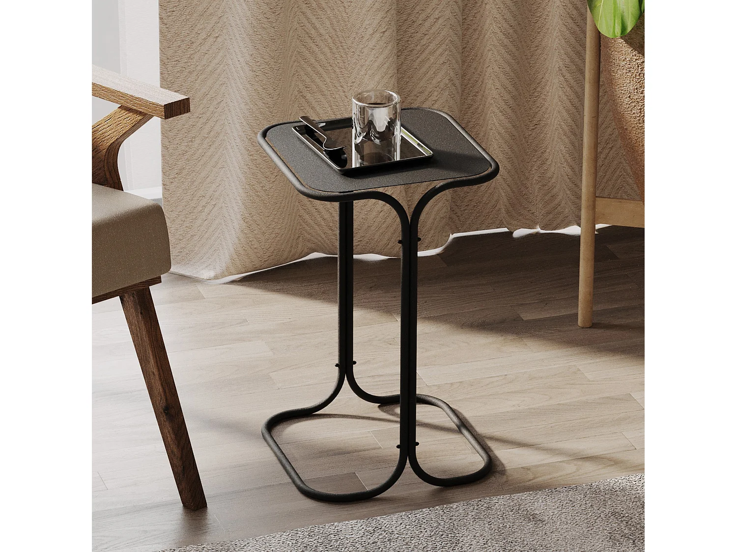 Tavolino da Salotto Cerami, Forma Quadrato, 30x30x52h cm Nero, Materiale Piano in Metallo, Colore Ripiano Nero