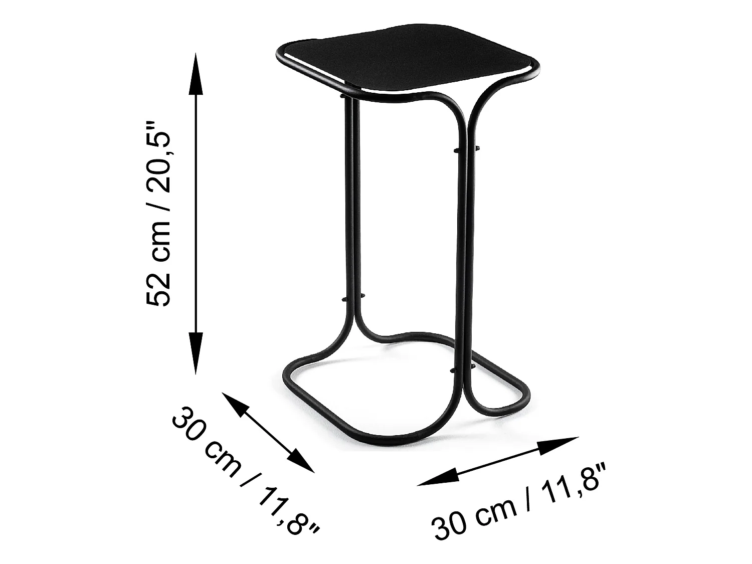 Tavolino da Salotto Cerami, Forma Quadrato, 30x30x52h cm Nero, Materiale Piano in Metallo, Colore Ripiano Nero