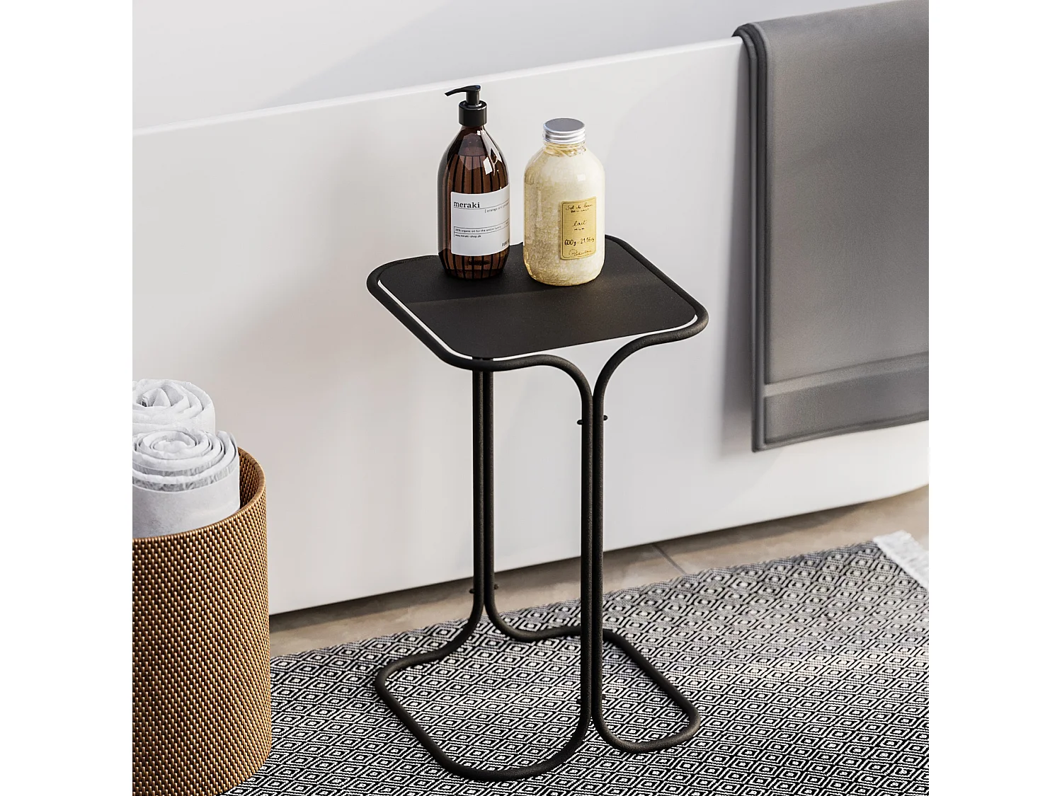 Tavolino da Salotto Cerami, Forma Quadrato, 30x30x52h cm Nero, Materiale Piano in Metallo, Colore Ripiano Nero