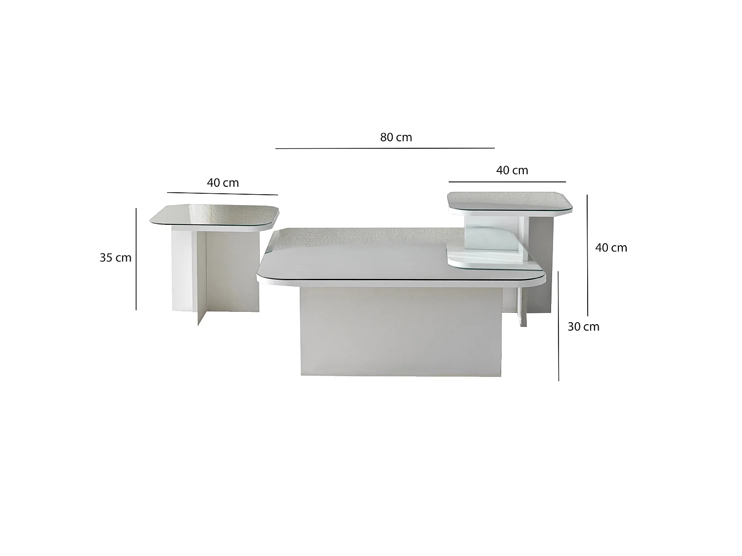 Tavolino da Salotto Pagliara, Modulabile, 80x80x30h cm Bianco, Forma Rettangolare, Materiale Piano in Vetro