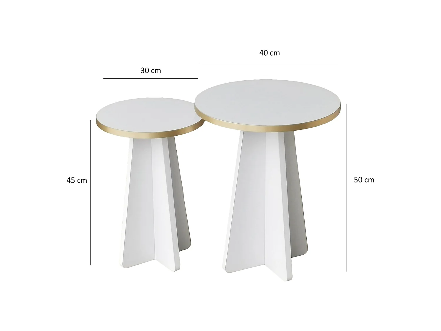 Table basse Cardito, modulable, 40x40x50h cm blanc, forme ronde, structure or