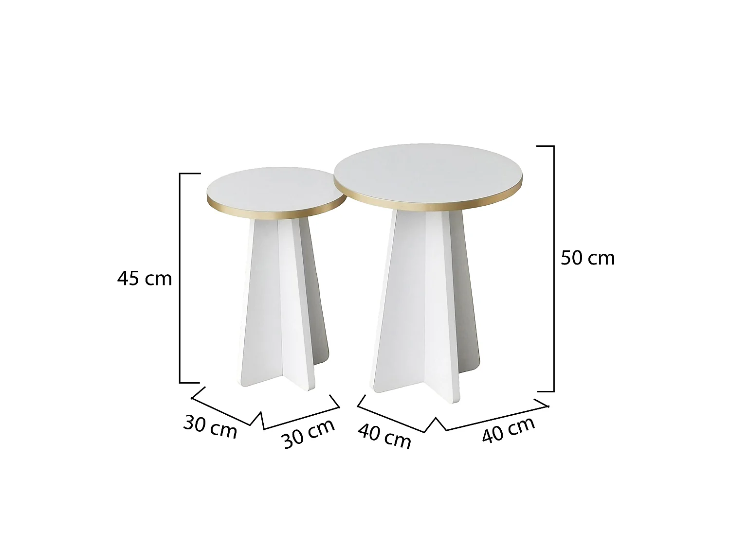 Tavolino da Salotto Cardito, Modulabile, 40x40x50h cm Bianco, Forma Rotondo, Colore Struttura oro