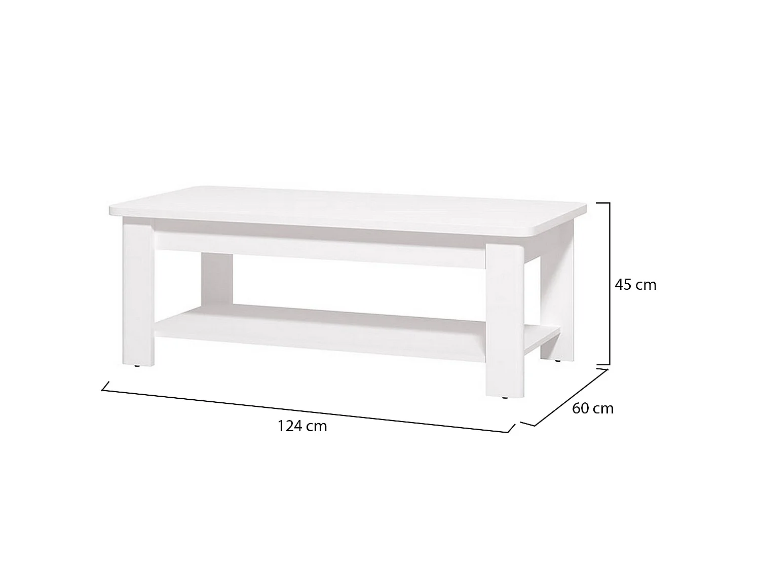 Tavolino da Salotto Pella, un Vano, 124x60x45h cm Bianco, Forma Rettangolare, Materiale Piano in Legno Nobilitato