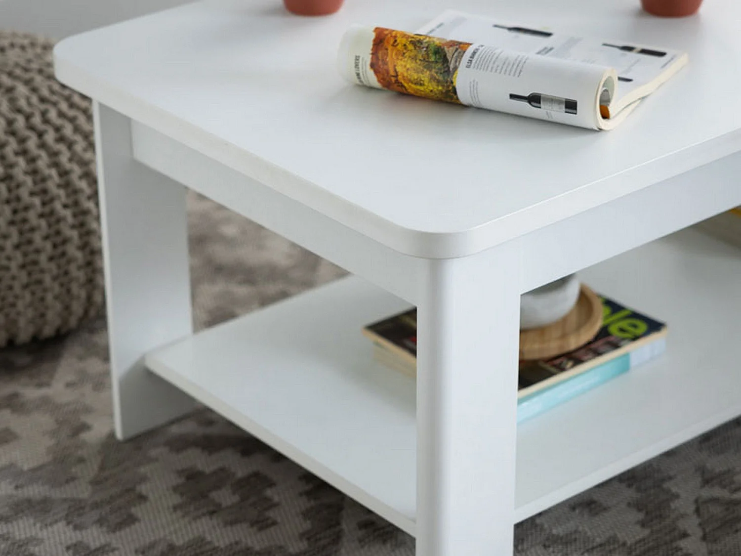Tavolino da Salotto Pella, un Vano, 124x60x45h cm Bianco, Forma Rettangolare, Materiale Piano in Legno Nobilitato