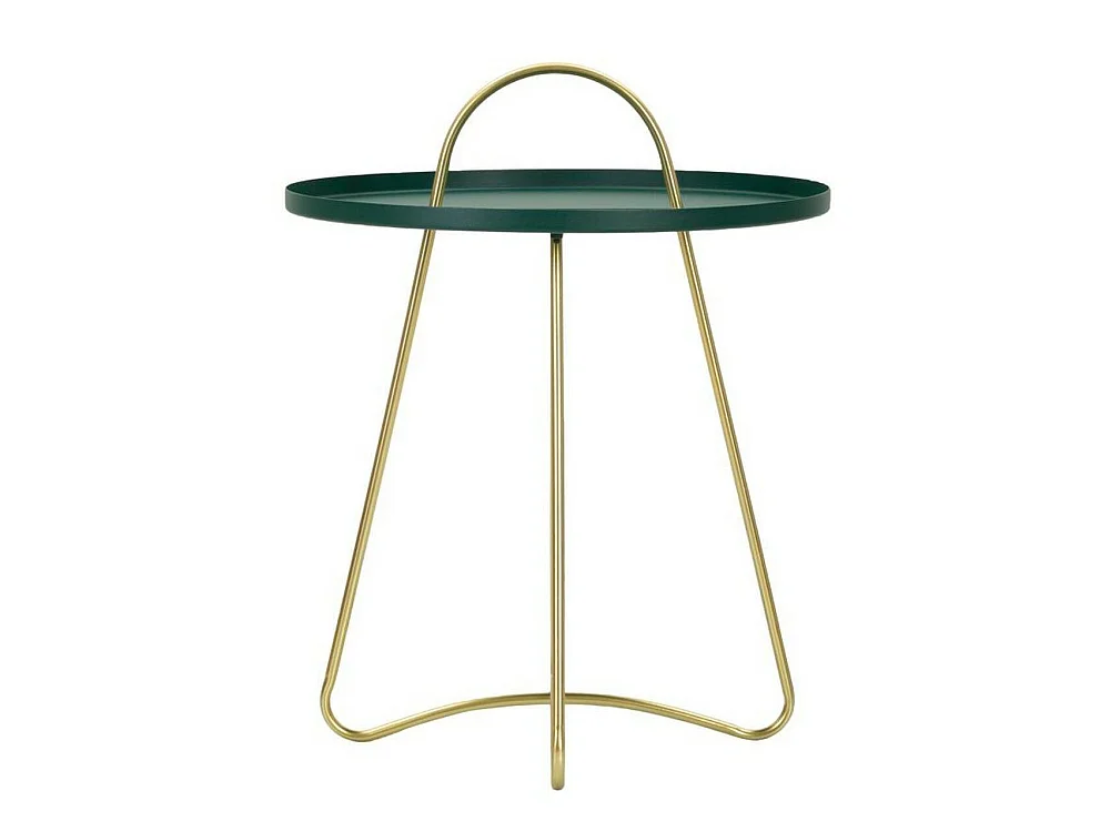Mesita de salón Nigra, revistero, 45x45x59h cm verde, forma redonda, color estructura dorado