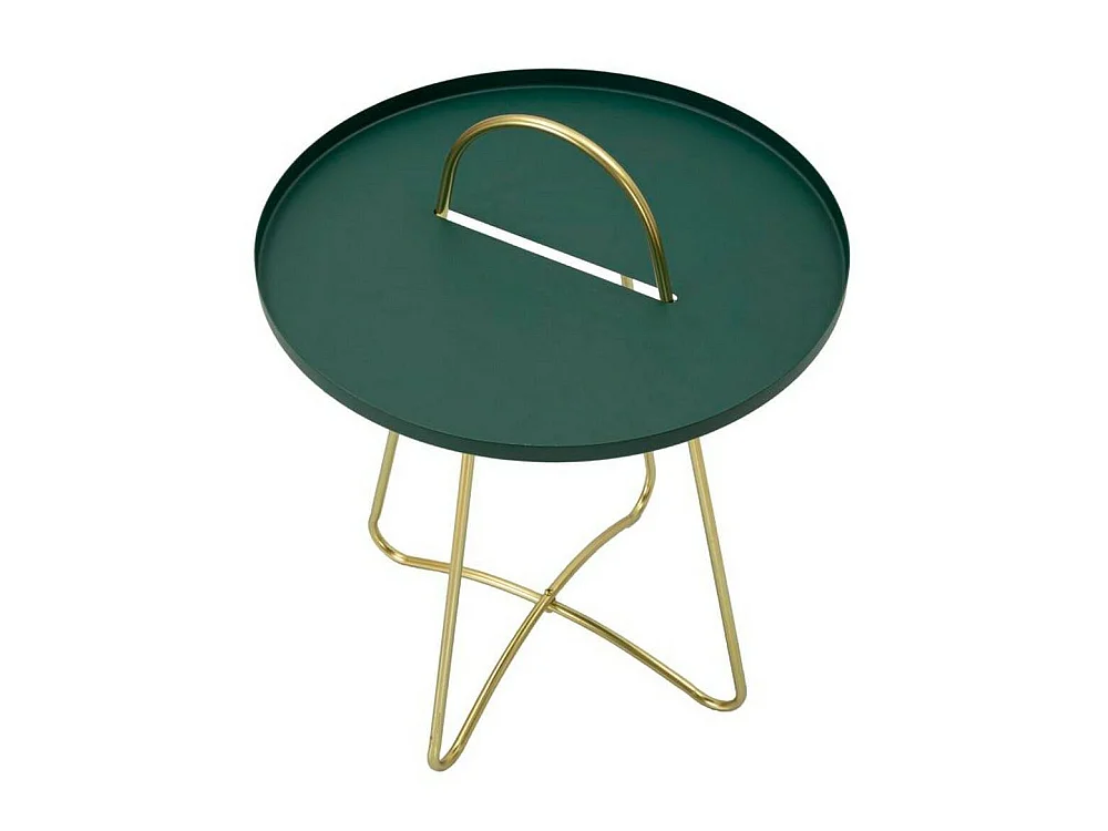 Mesita de salón Nigra, revistero, 45x45x59h cm verde, forma redonda, color estructura dorado