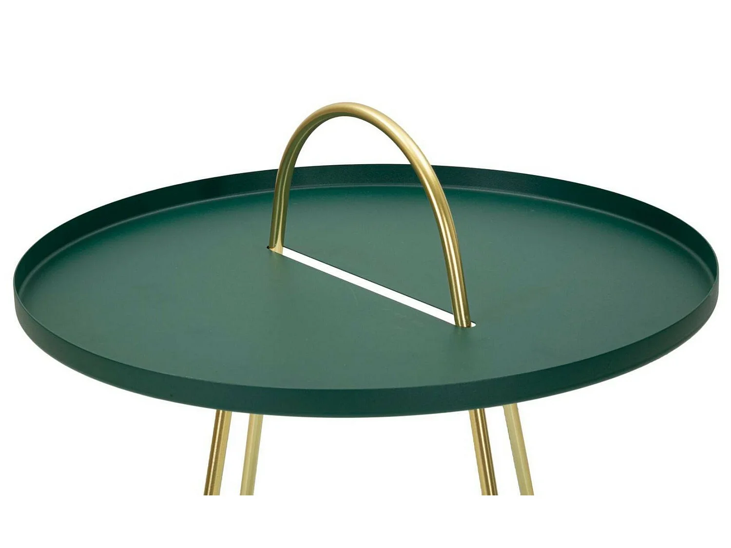 Mesita de salón Nigra, revistero, 45x45x59h cm verde, forma redonda, color estructura dorado