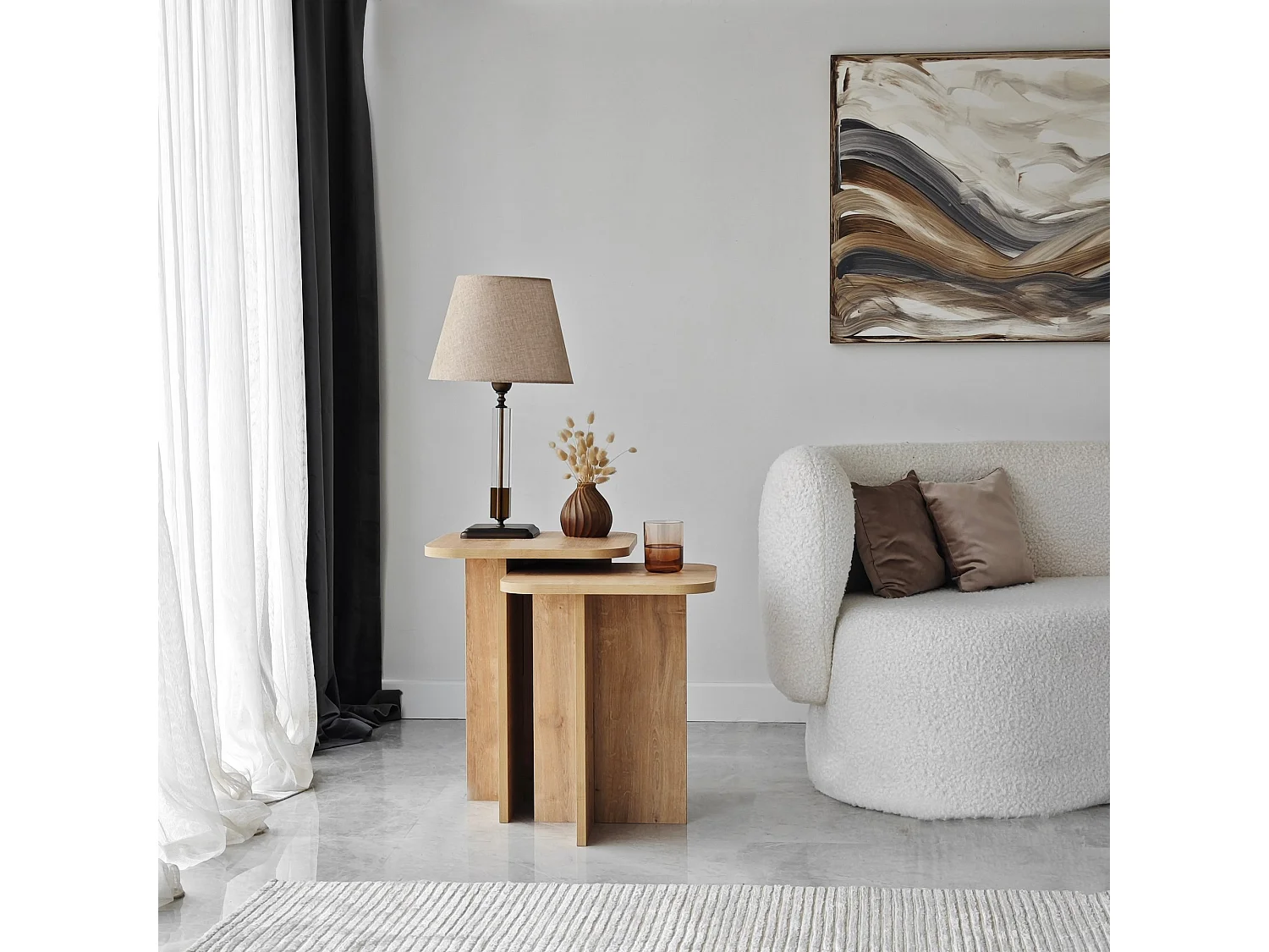 Tavolino da Salotto Meduno, Modulabile, 40x40x50h cm Marrone Rovere, Forma Quadrato, Sfumatura Colore Ripiano Rovere