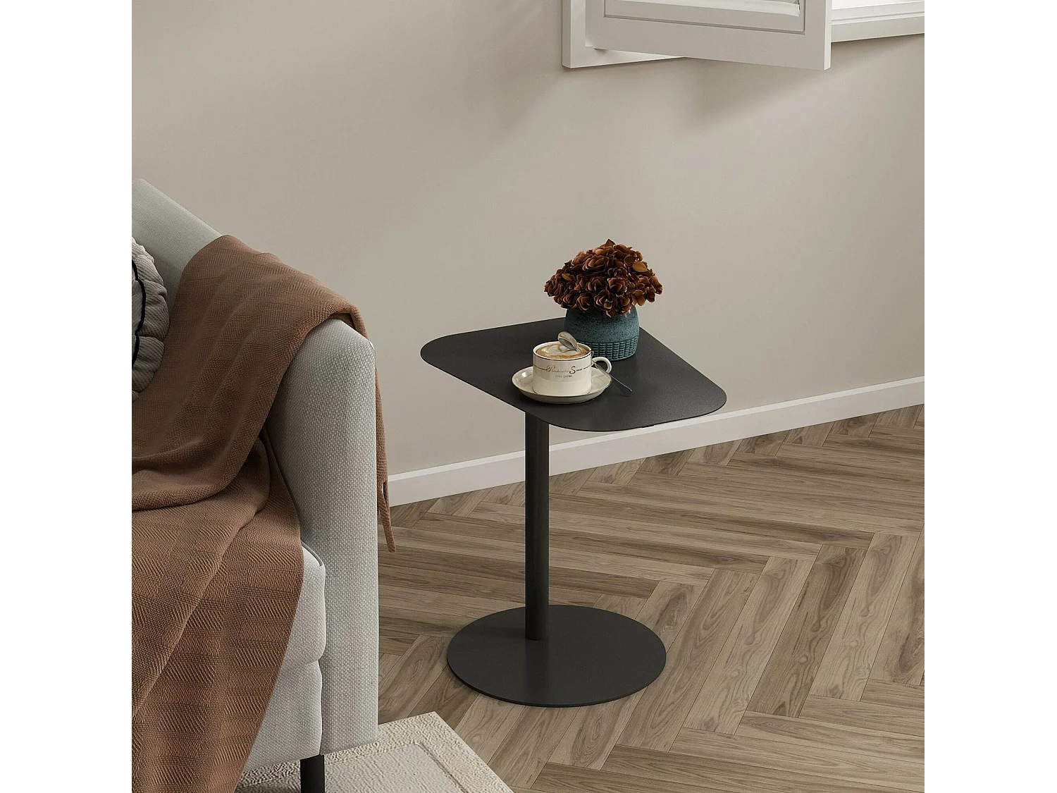 Mesa de centro Niccone, esquinas redondeadas, 50x38x50h cm gris pizarra, forma fantasía, degradado de color, tablero pizarra