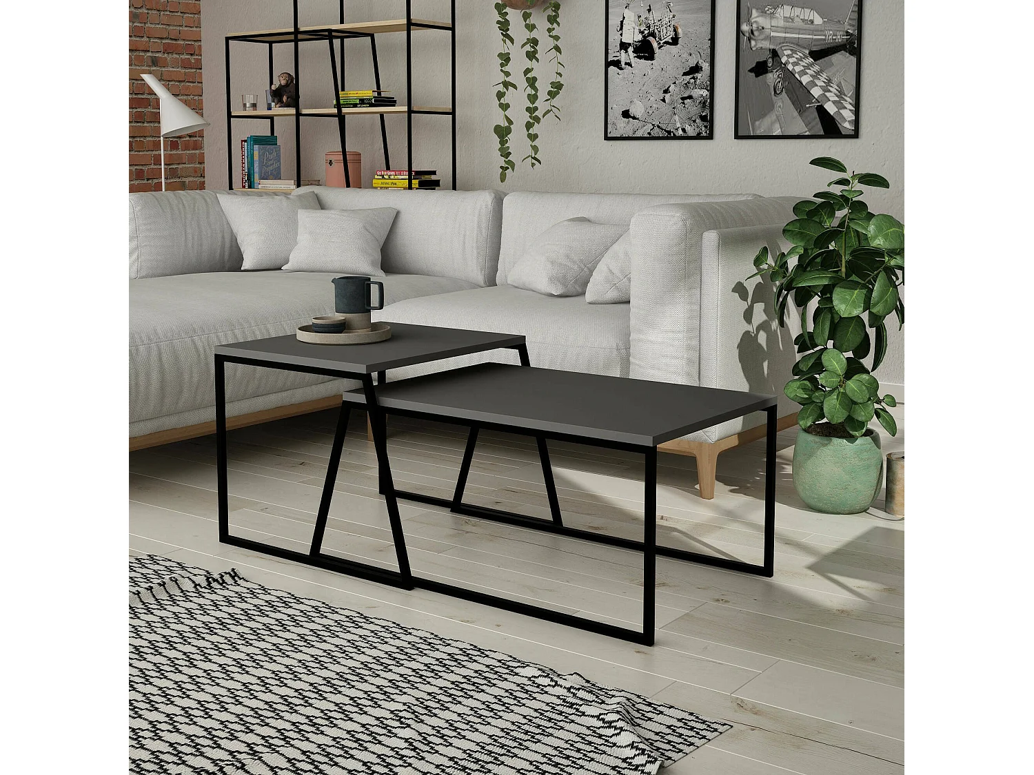Table basse Menkent, porte-revues, 50x88x38h cm noir