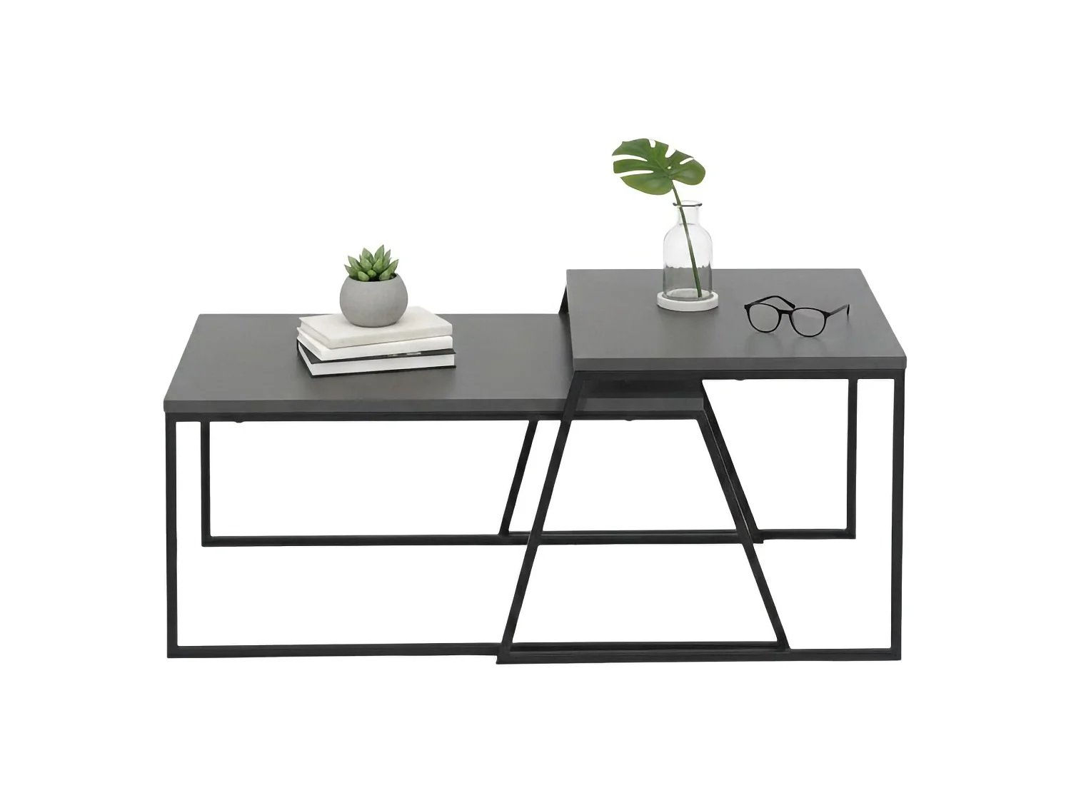 Salontafel Tavo, tijdschriftenhouder, 88x50x38h cm antracietzwart, rechthoekige vorm, bladkleur zwart