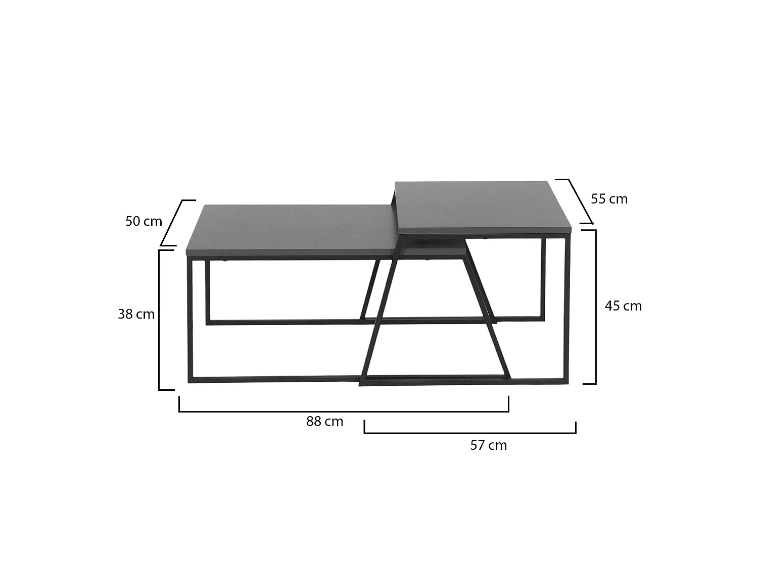 Salontafel Tavo, tijdschriftenhouder, 88x50x38h cm antracietzwart, rechthoekige vorm, bladkleur zwart