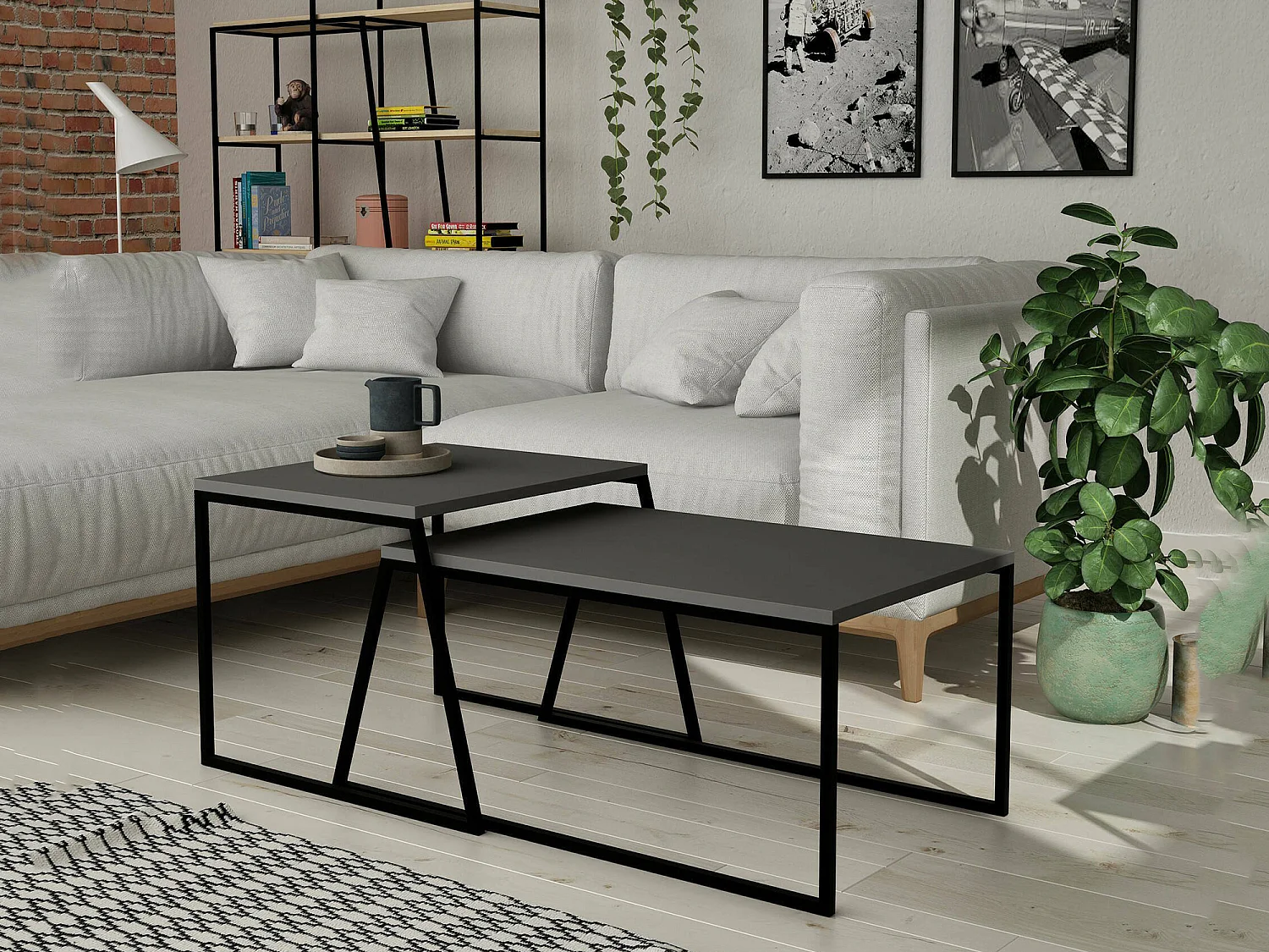 Salontafel Tavo, tijdschriftenhouder, 88x50x38h cm antracietzwart, rechthoekige vorm, bladkleur zwart