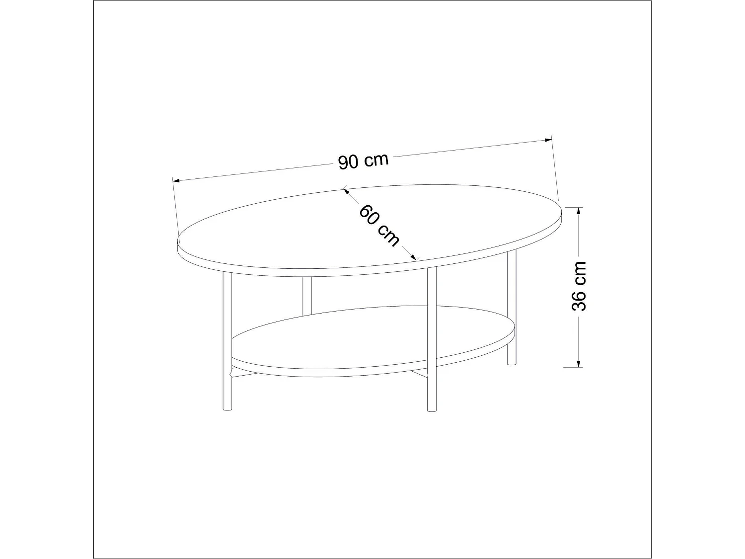 Mesa de centro Subiaco, con patas, 90x60x36h cm roble marrón, un compartimento, forma ovalada