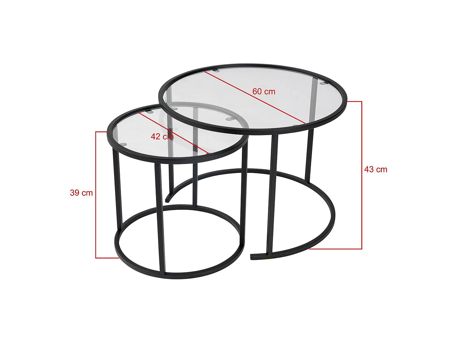 Table basse Simaxis, modulable, 60x60x43h cm noir, forme ronde, plateau en verre