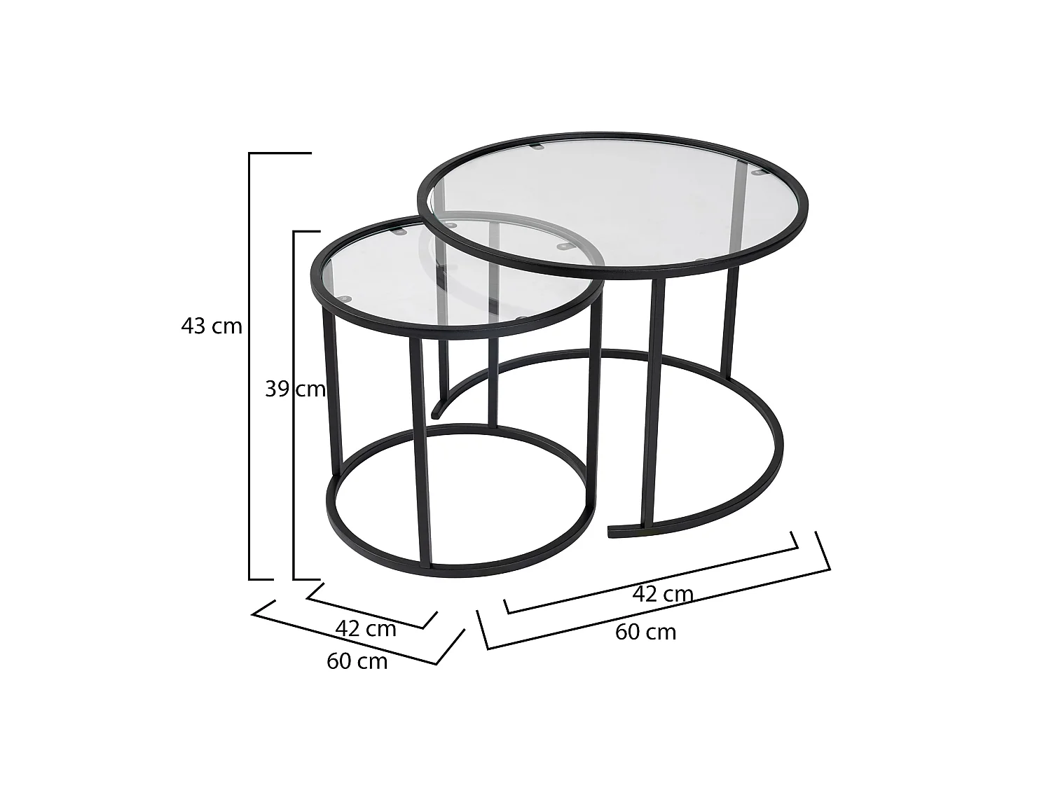 Tavolino da Salotto Simaxis, Modulabile, 60x60x43h cm Nero, Forma Rotondo, Materiale Piano in Vetro
