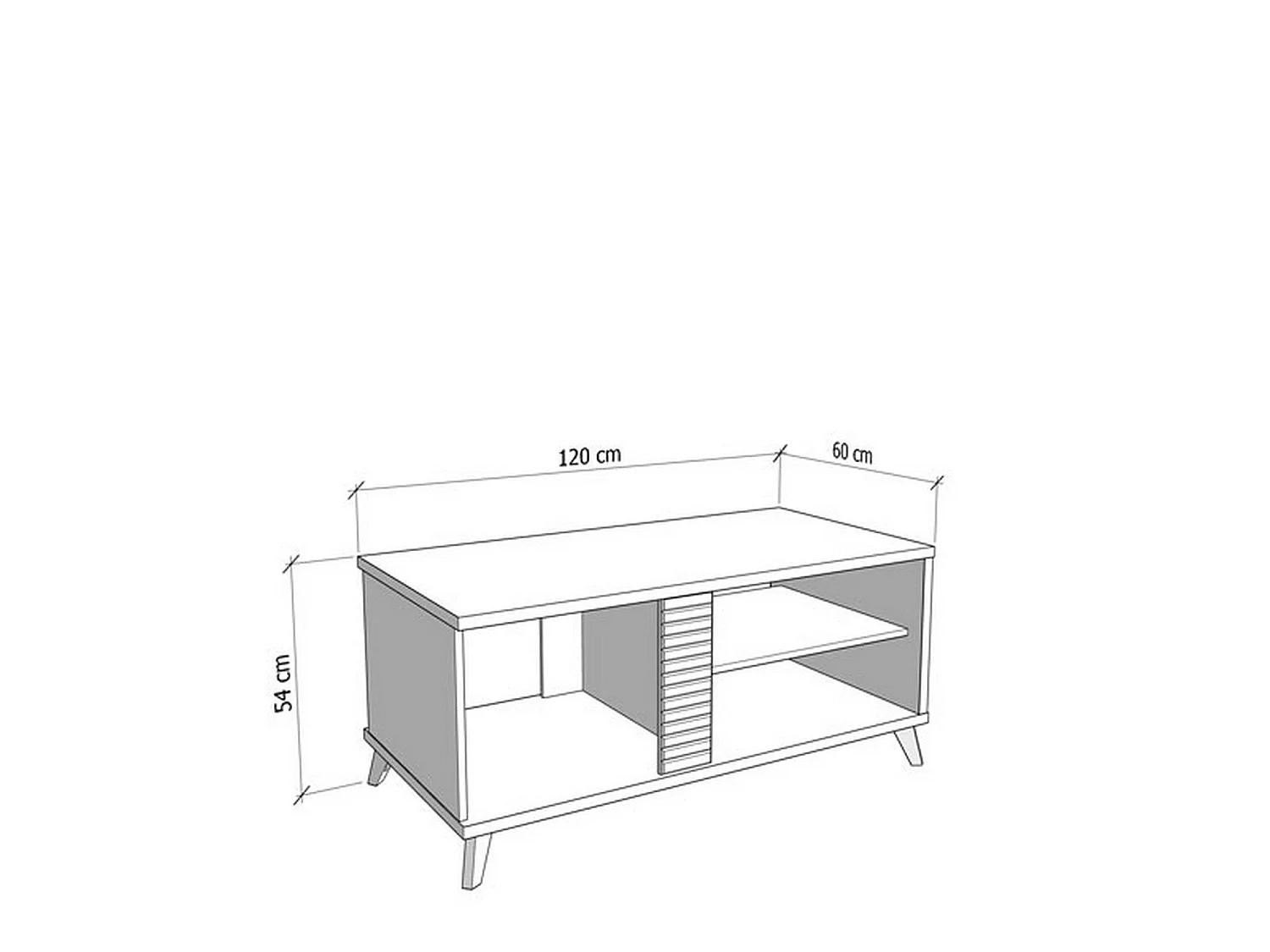Tavolino da Salotto Frati, con Piedini, 120x60x54h cm Marrone Rovere Nodi, 3 Vani, Forma Rettangolare