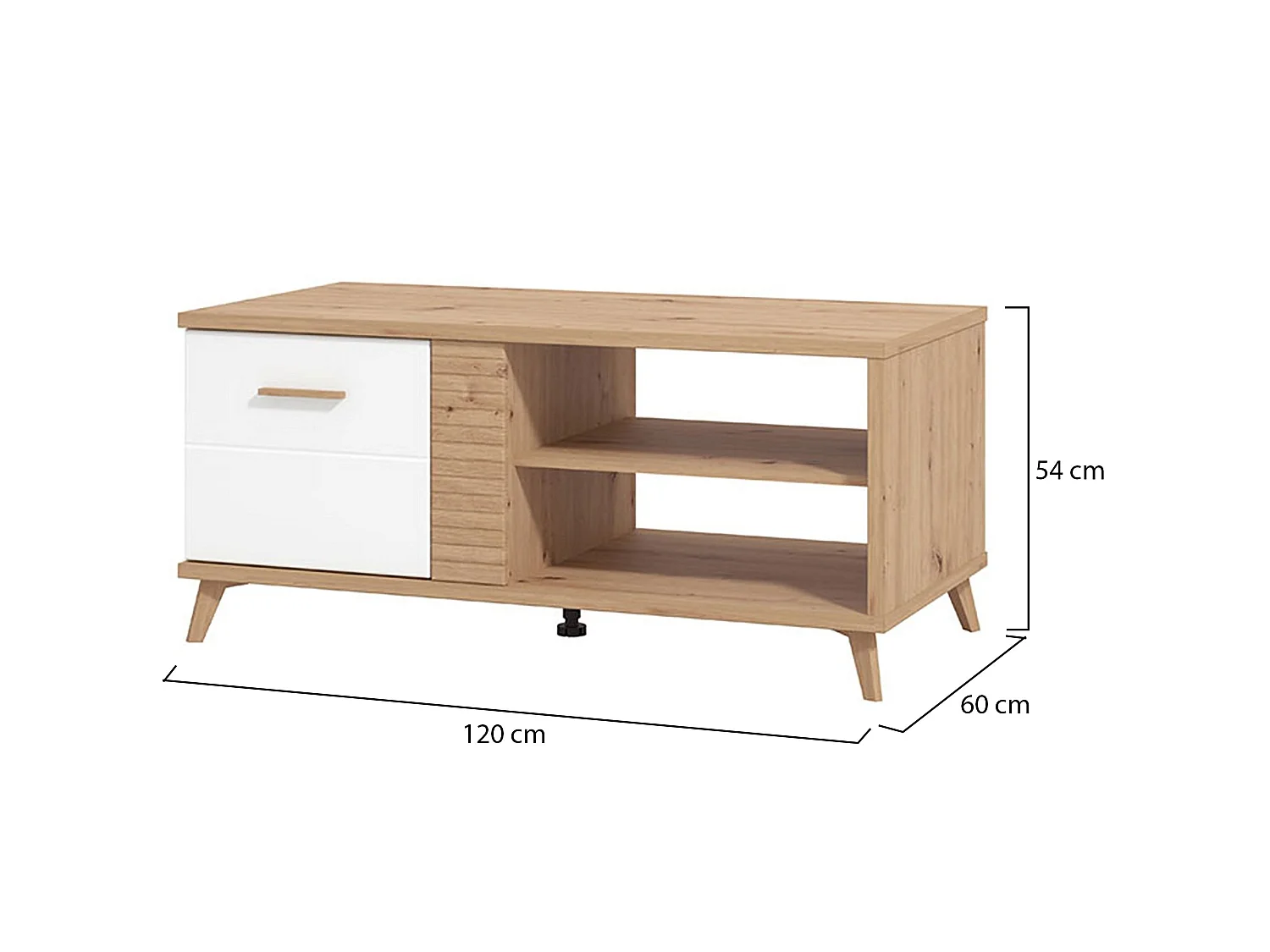 Tavolino da Salotto Frati, con Piedini, 120x60x54h cm Marrone Rovere Nodi, 3 Vani, Forma Rettangolare