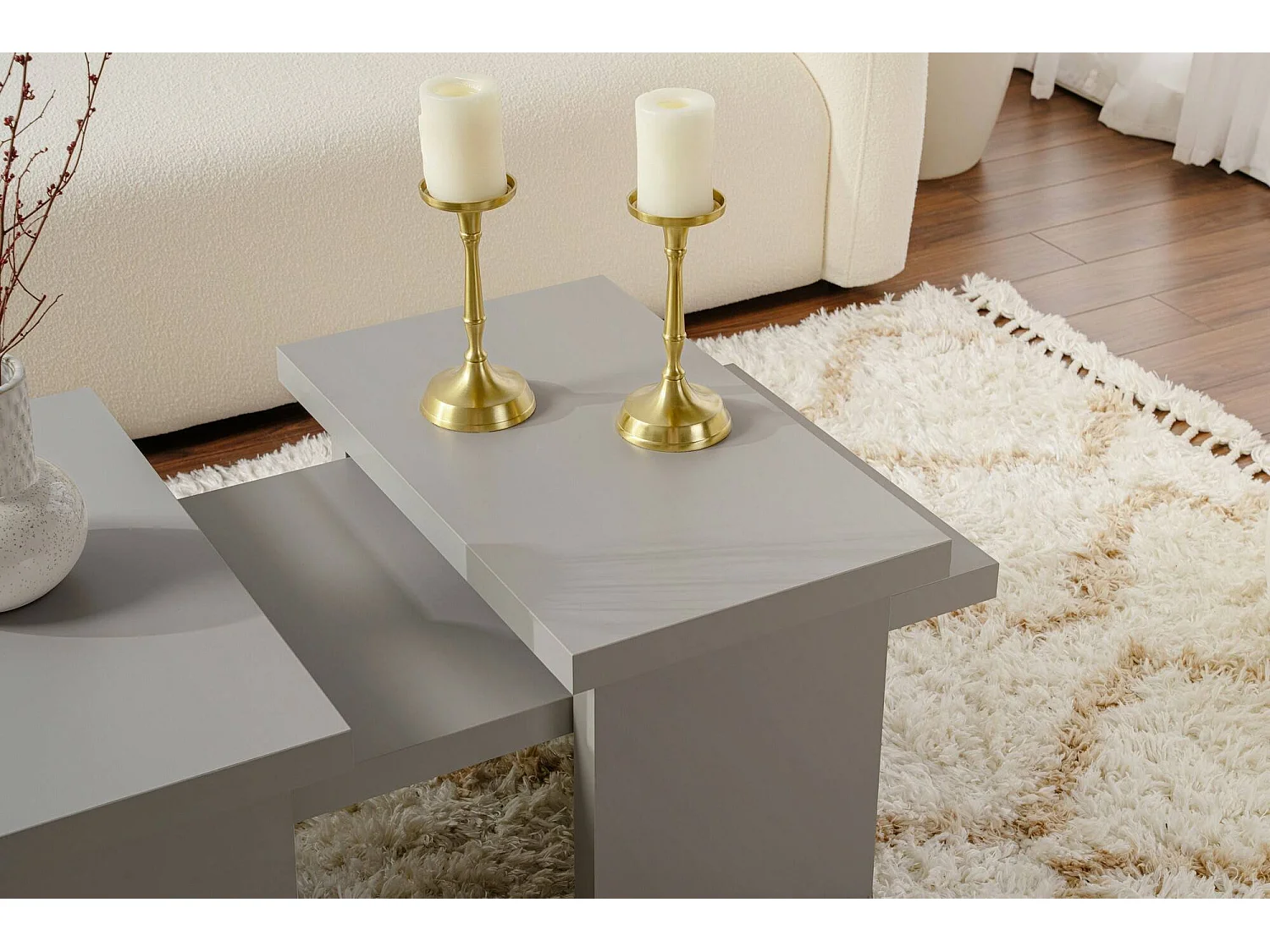 Salontafel Amarantha, rechthoekig, 110x45x42h cm, grijs, blad van gemelamineerd hout, legplank grijs