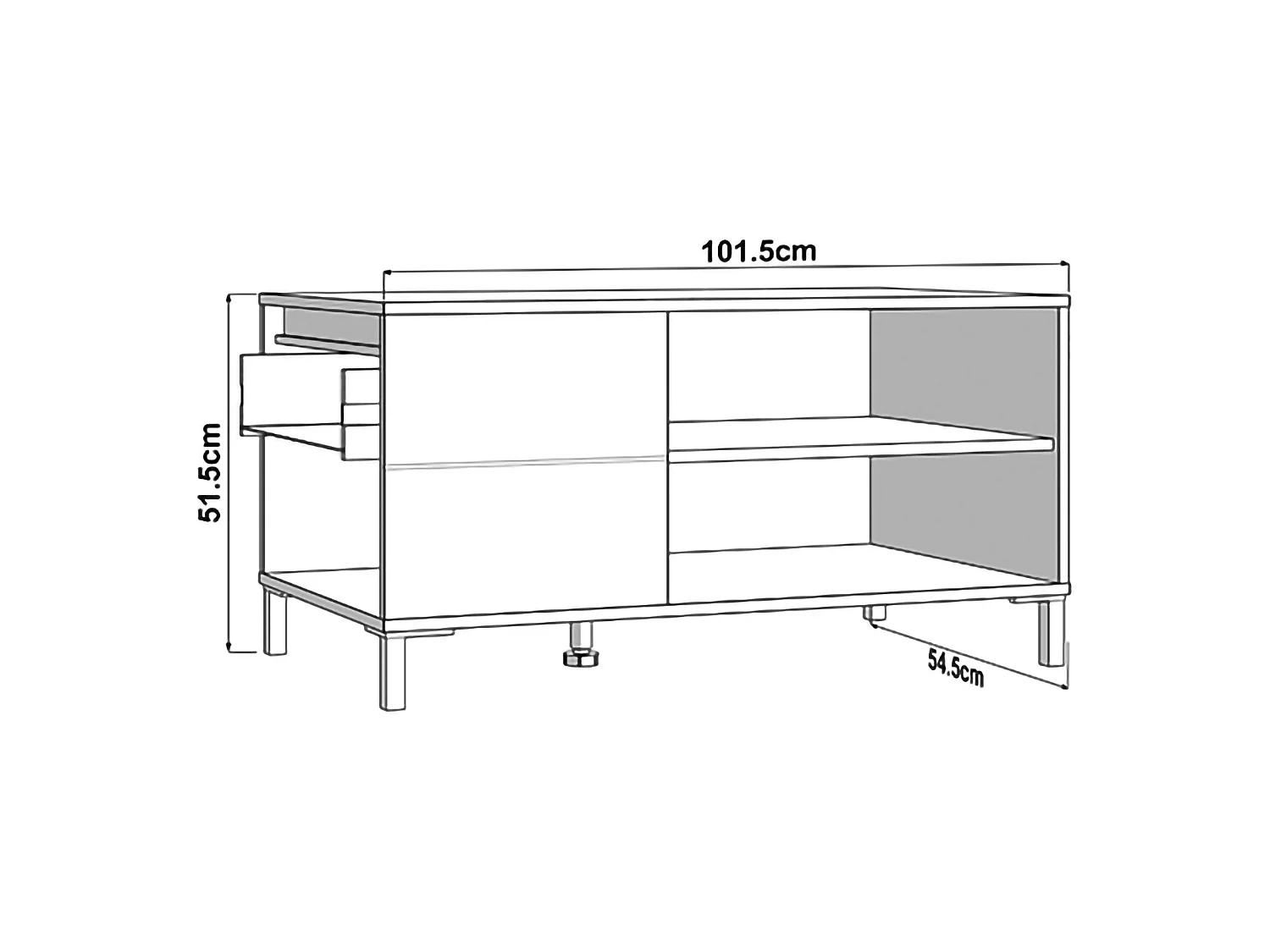 Tavolino da Salotto Salentina, un Cassetto, 102x55x52h cm Bianco Crema, con Piedini, 3 Vani