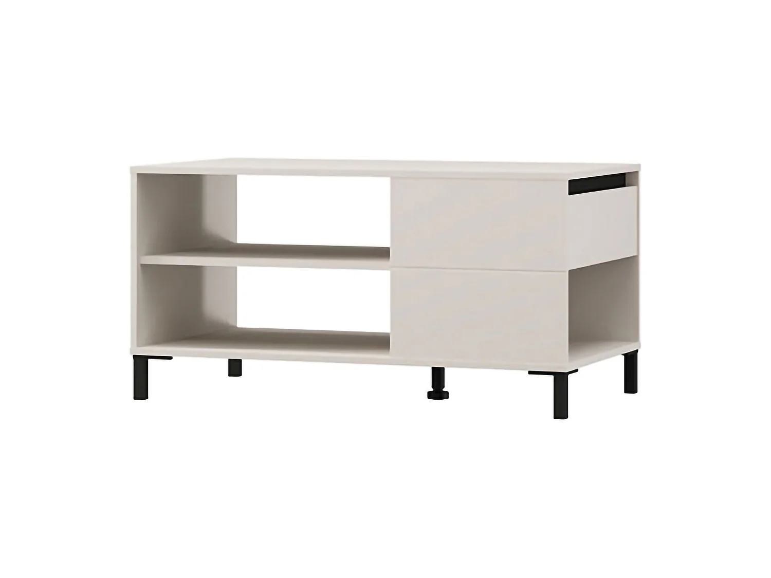 Tavolino da Salotto Salentina, un Cassetto, 102x55x52h cm Bianco Crema, con Piedini, 3 Vani