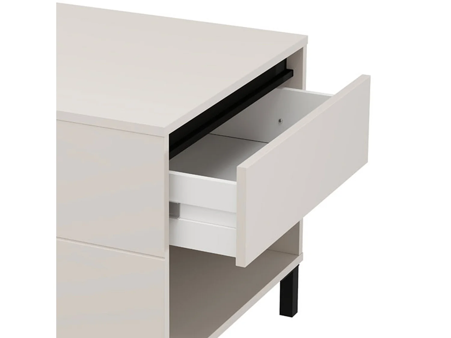 Tavolino da Salotto Salentina, un Cassetto, 102x55x52h cm Bianco Crema, con Piedini, 3 Vani