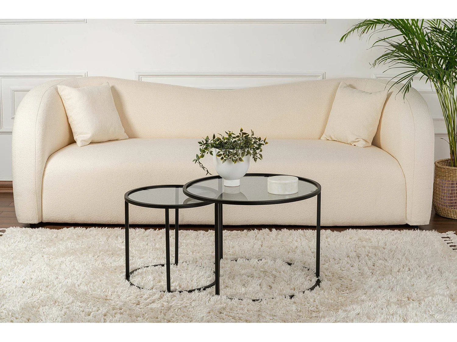 Salontafel Xaden, set van 2 tafeltjes, 60x60x43h cm zwart, ronde vorm, framekleur grijs