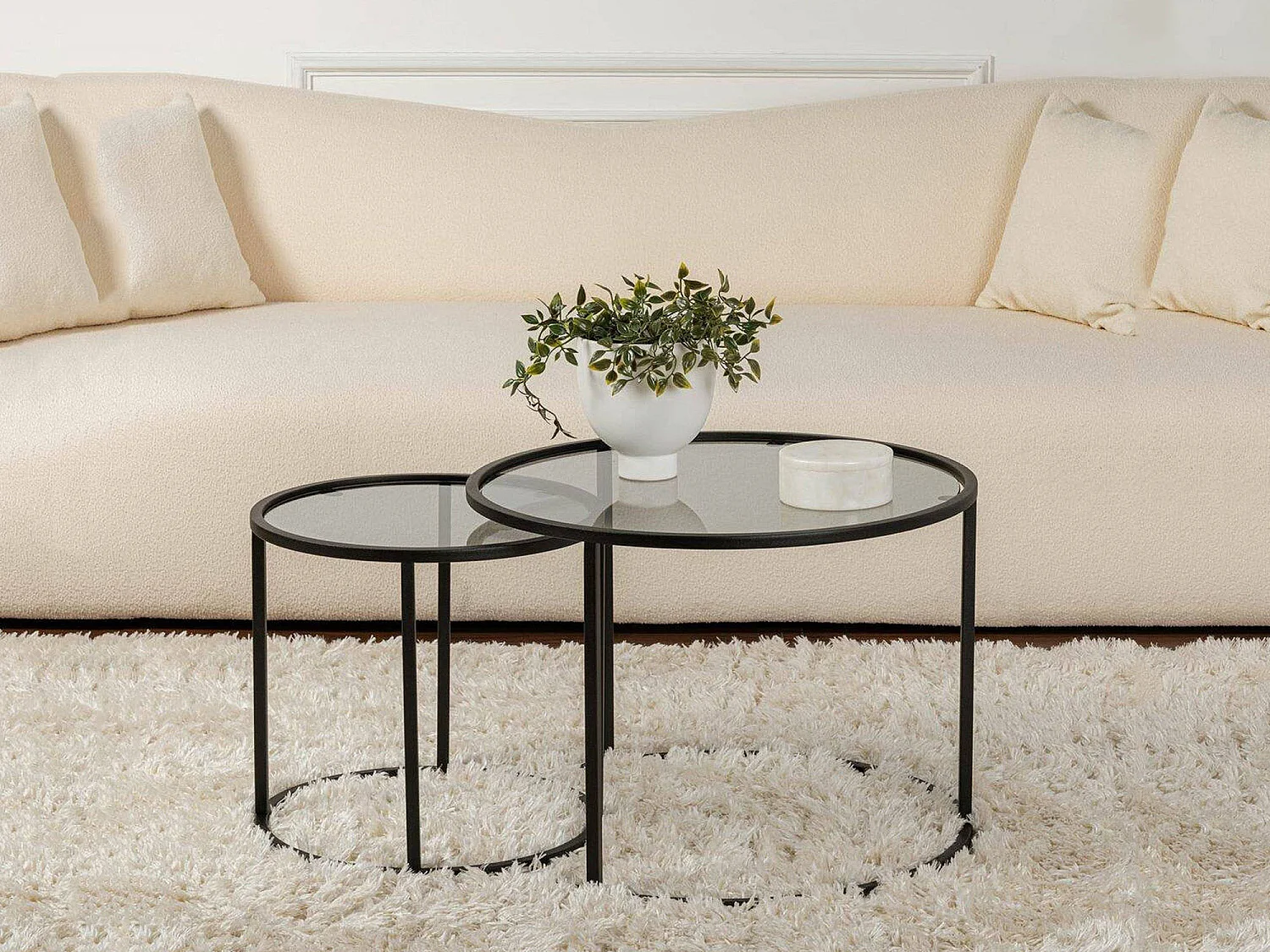 Salontafel Xaden, set van 2 tafeltjes, 60x60x43h cm zwart, ronde vorm, framekleur grijs