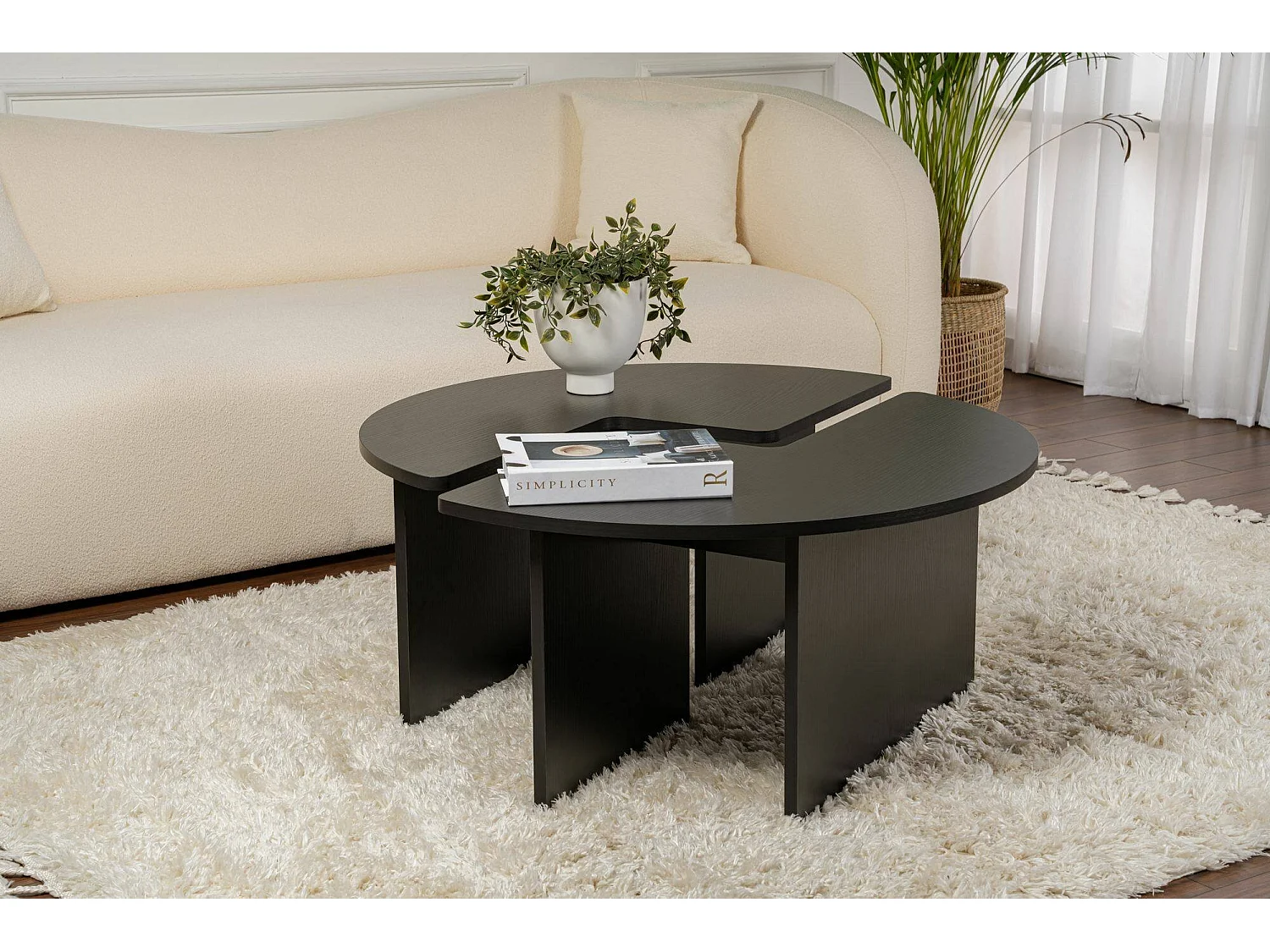 Salontafel Tairn, ronde vorm, 90x90x41h cm zwart, blad van gemelamineerd hout, kleur blad zwart