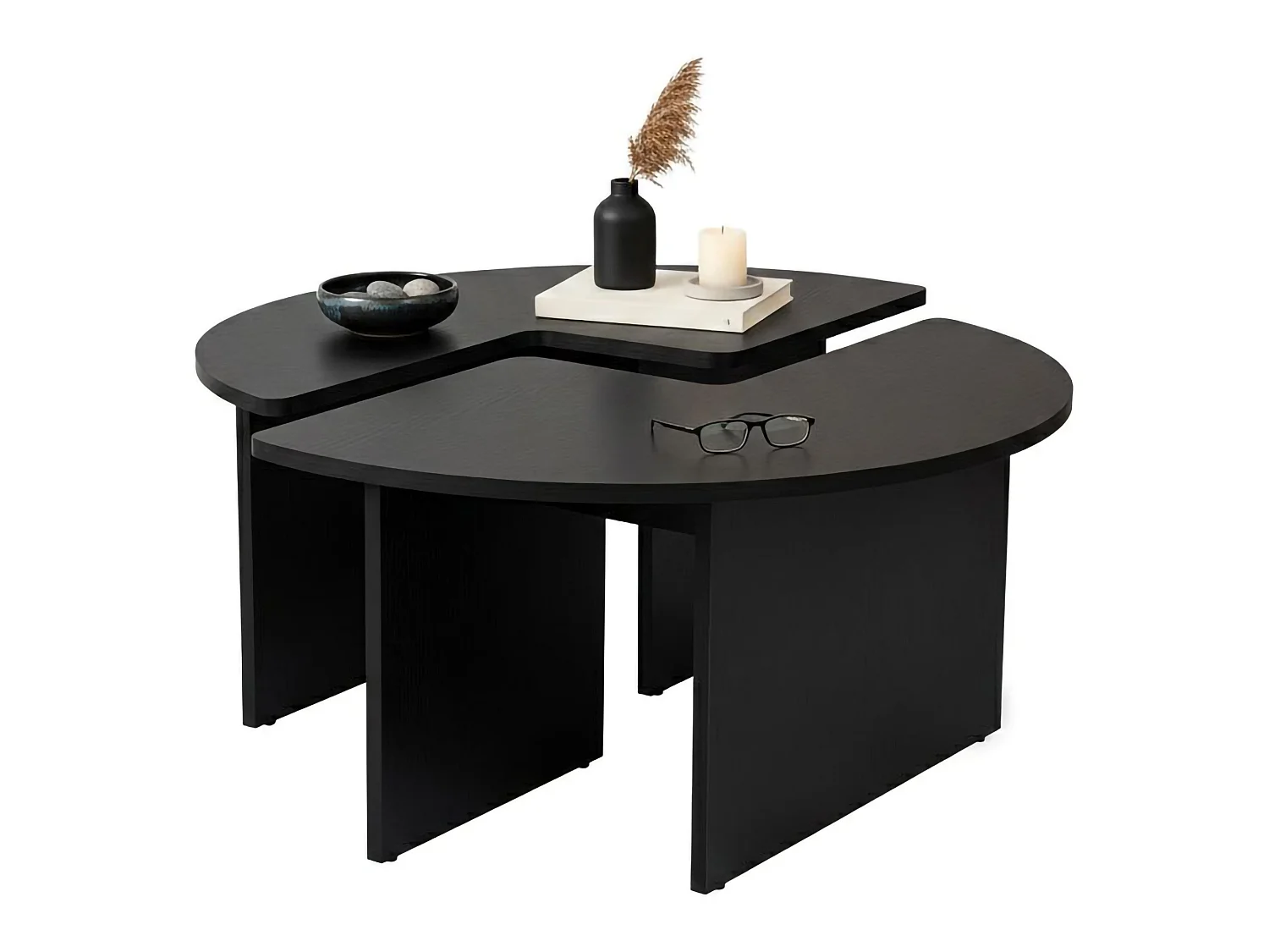 Mesa de Centro Tairn, Forma Redonda, 90x90x41h cm Preta, Tampo em Madeira Melamínica, Prateleira Preta