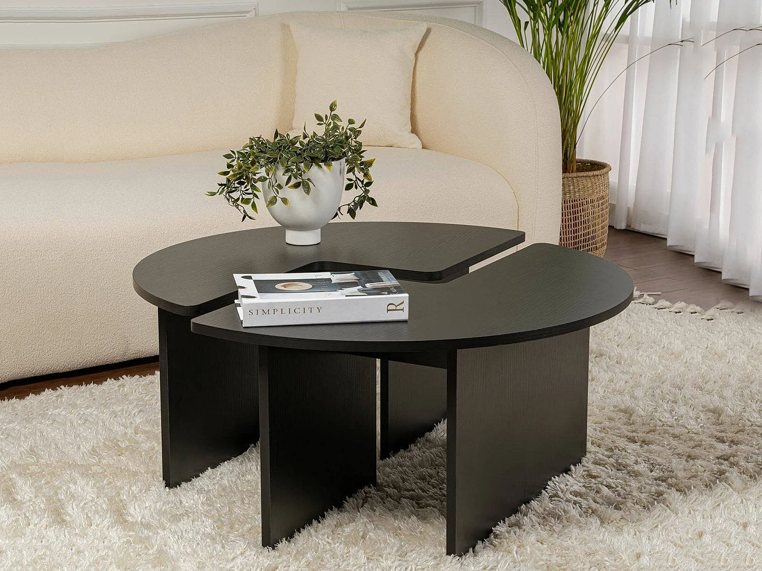 Mesa de Centro Tairn, Forma Redonda, 90x90x41h cm Preta, Tampo em Madeira Melamínica, Prateleira Preta